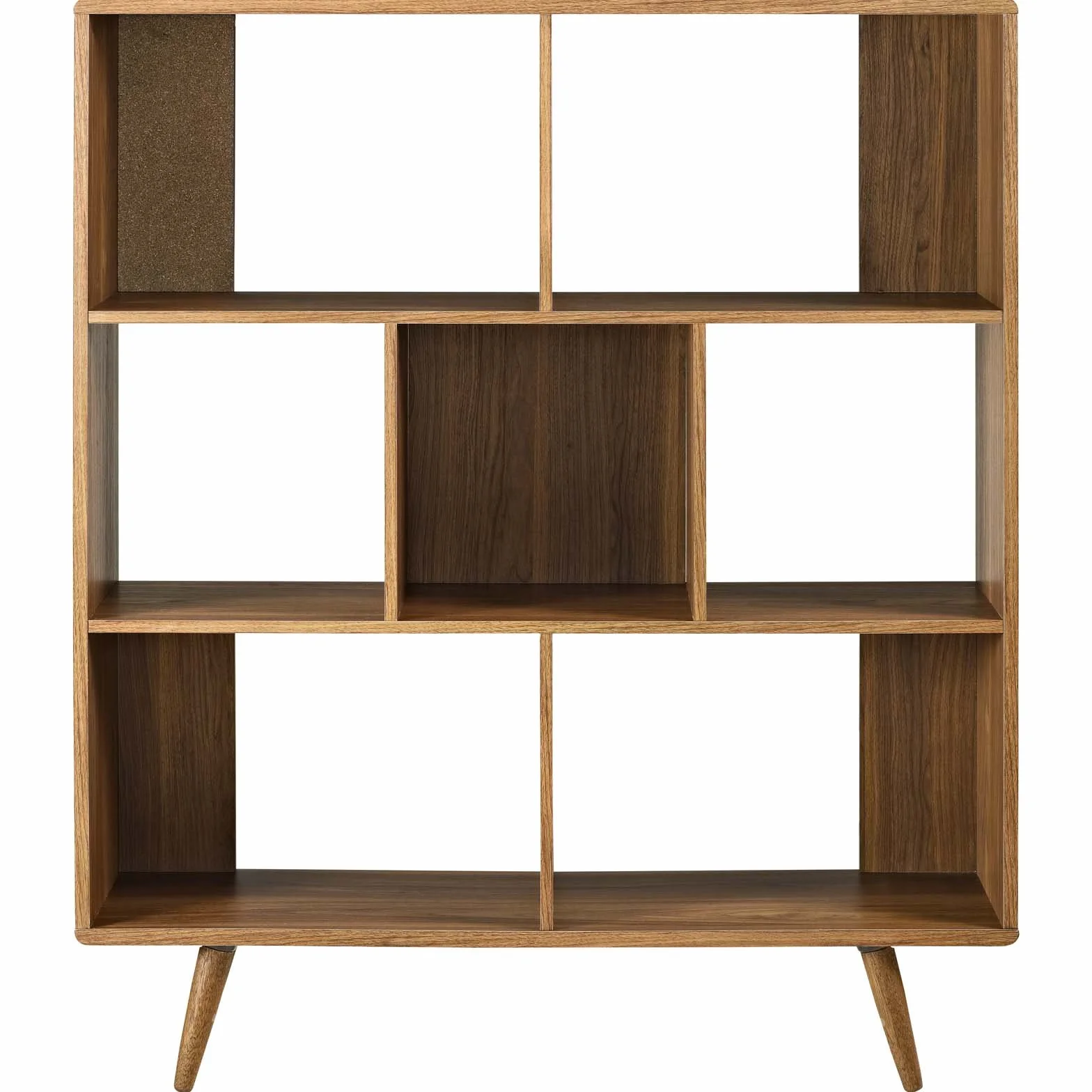Modway Transmit Mid-Century Offset Cube Wood 7 tier Bookcase in Walnut