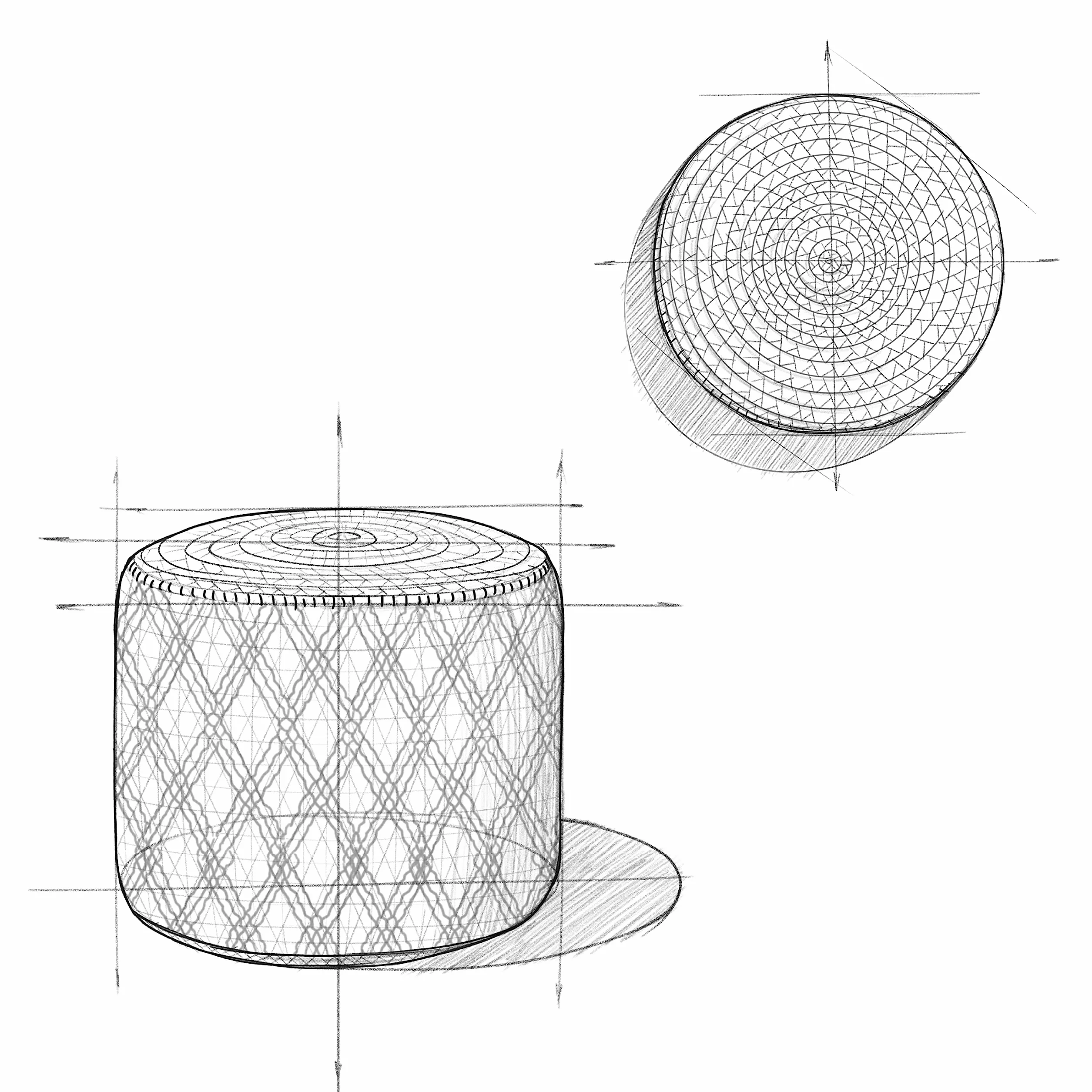 SIMPLIHOME Edgeley 18" Wide Round Pouf in Grey/Natural Jute and Cotton