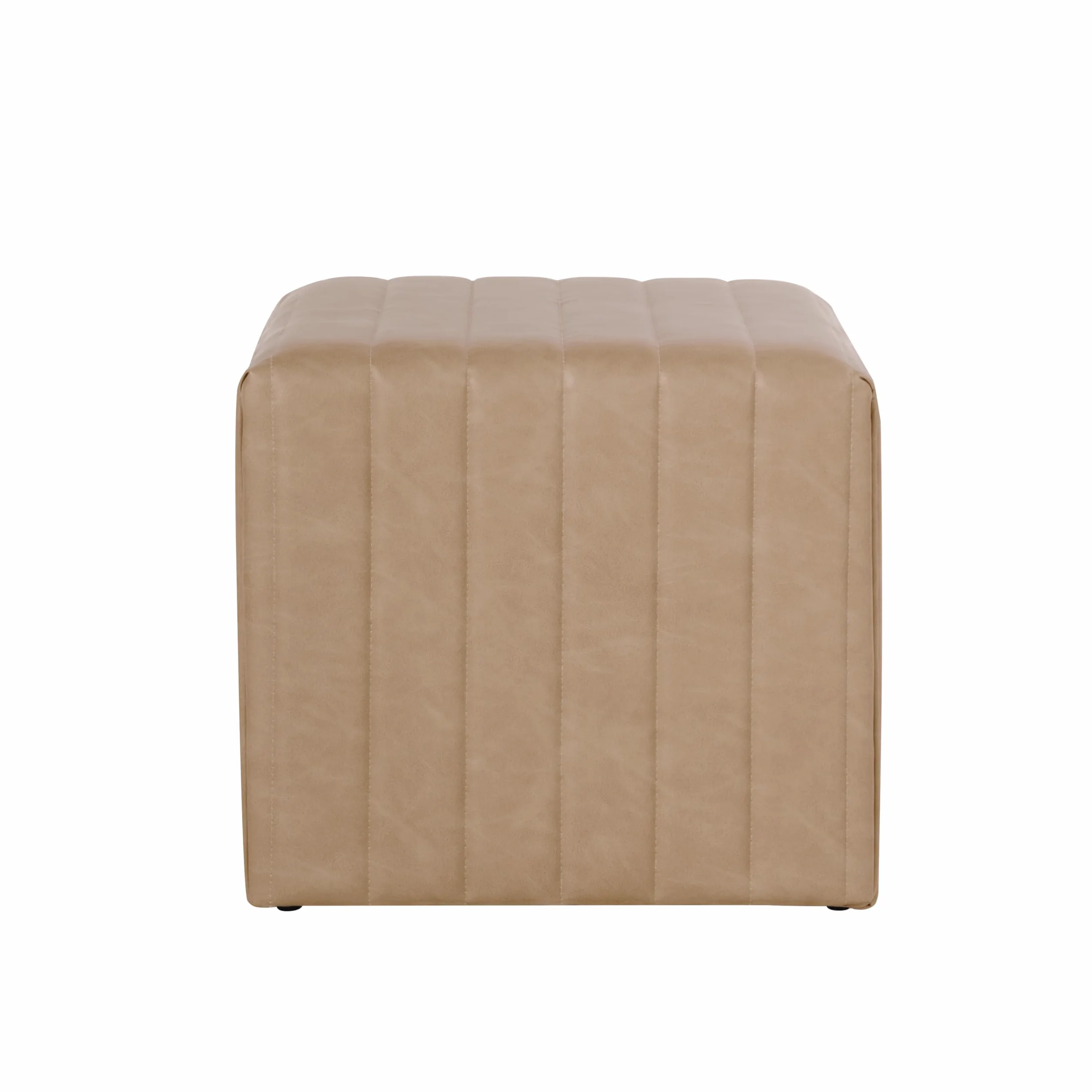 HomePop 19" Modern Channel Tufted Ottoman - Sand Faux Leather
