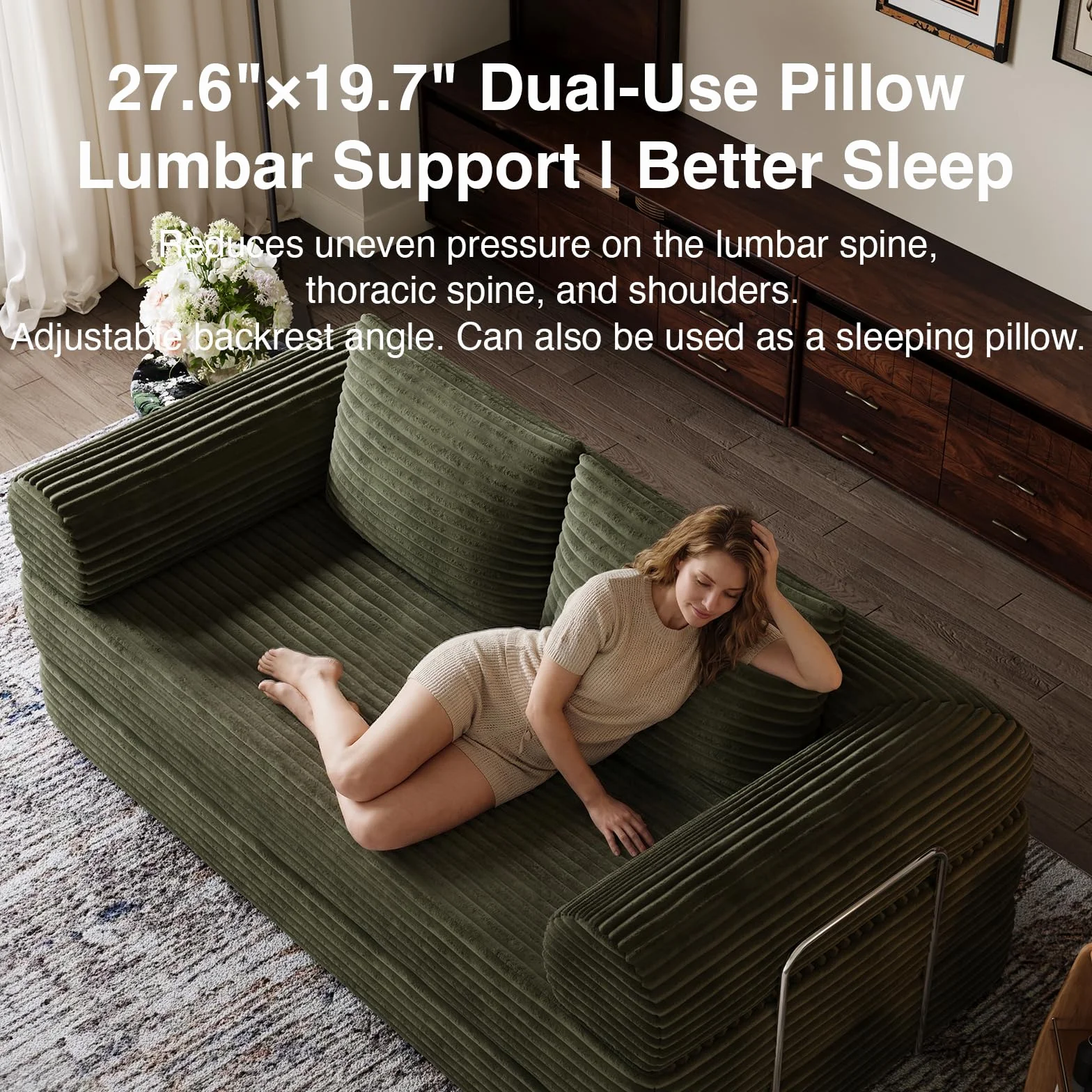 Novilla 75" Convertible Futon Sofa Bed, Boneless Couch with Smarts Coil® Support & High-Density Foam, No Assembly Corduroy Folding Loveseat Floor Sleeper for Living Room, Apartment, Bedroom, Green