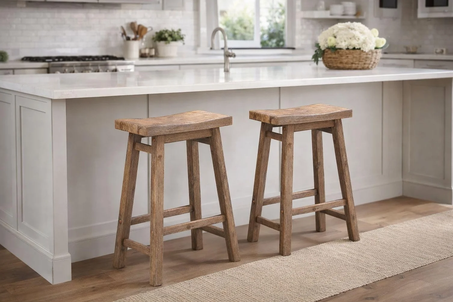 Sonoma Backless Saddle Counter Stools - Barnwood Wire-Brush - Set of 2