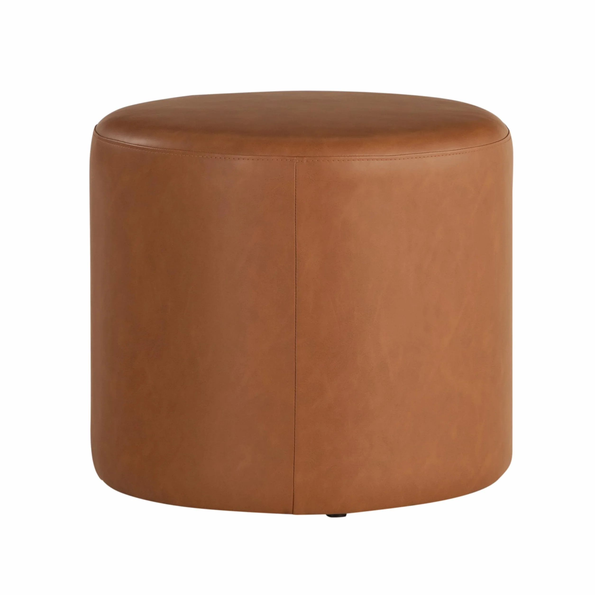 Lifestyle Solutions 19” Wentworth Ottoman Round Faux Leather Bench, Stationary Ottomans, Backless Chair, Footrest for Living Room, Footstool Office, Bedroom, Padded Seat, Caramel Brown
