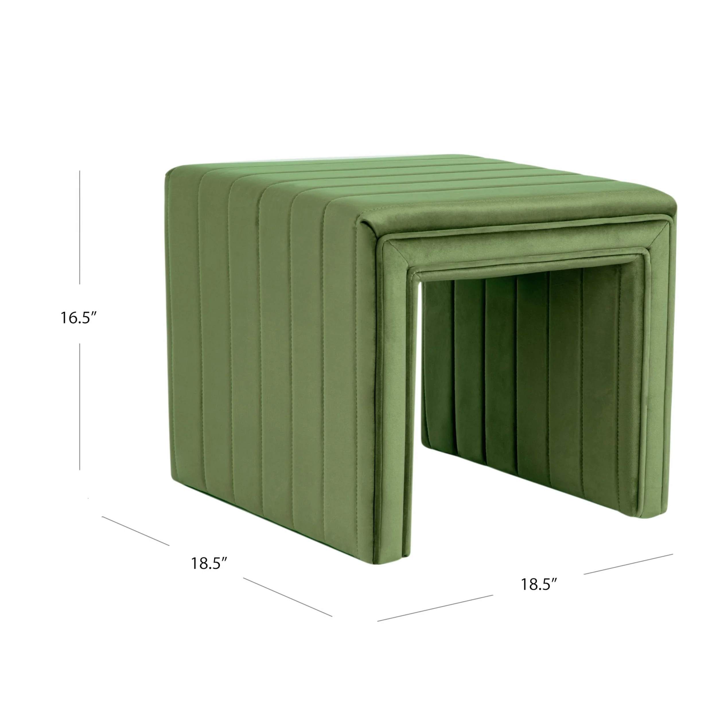 Spatial Order 19" Modern Channel Tufted Velvet Ottoman - Green