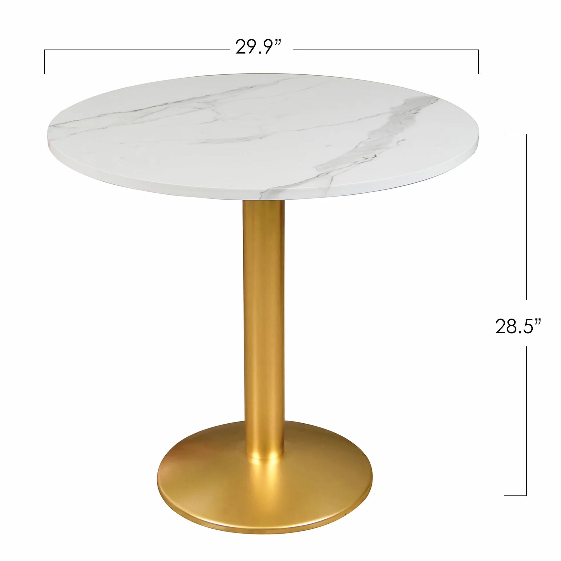 30 Inch Round Dining Table, Modern Tulip Bistro Table with White Faux Marble Top and Weighted Gold Pedestal Base, Small Kitchen Table for 2-4 People, Mid Century Style for Dining Room, Cafe, Office