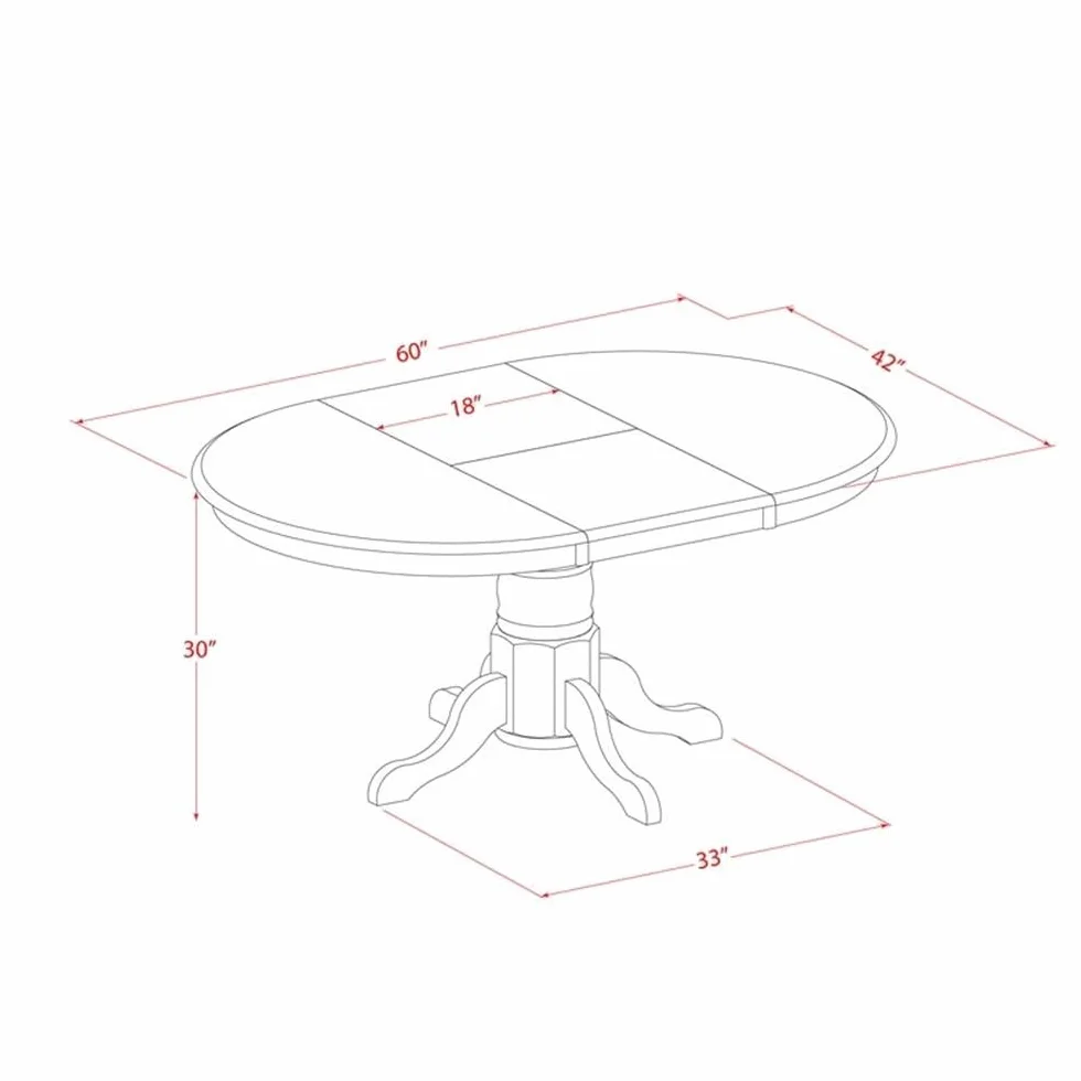 East West Furniture AVT-LWH-TP Avon Dining Room Table - an Oval kitchen Table Top with Butterfly Leaf & Pedestal Base, 42x60 Inch, Linen White
