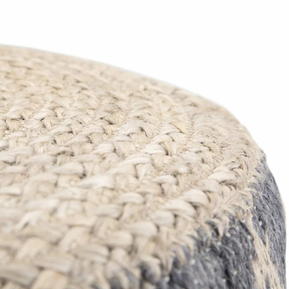 SIMPLIHOME Edgeley 18" Wide Round Pouf in Grey/Natural Jute and Cotton