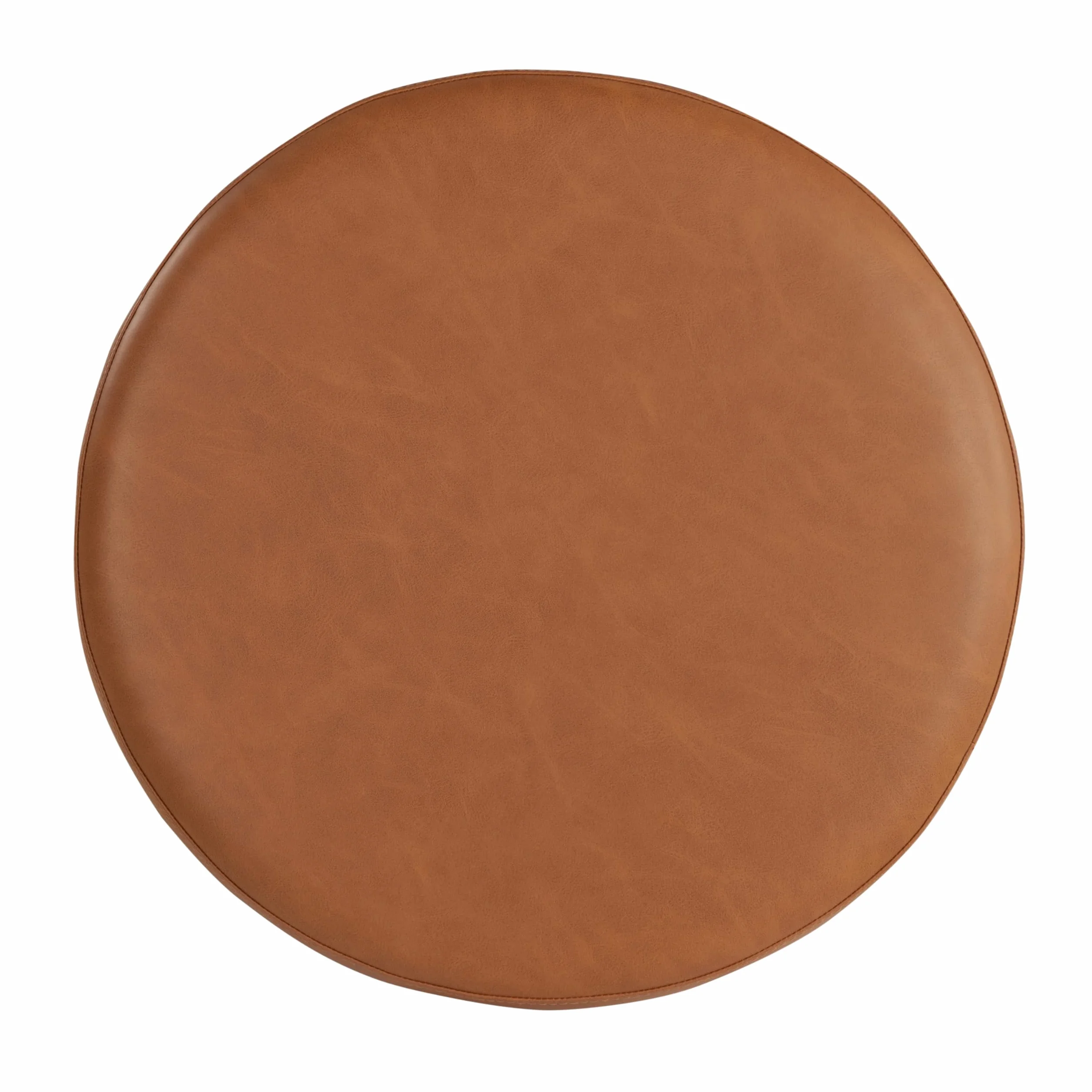 Lifestyle Solutions 19” Wentworth Ottoman Round Faux Leather Bench, Stationary Ottomans, Backless Chair, Footrest for Living Room, Footstool Office, Bedroom, Padded Seat, Caramel Brown