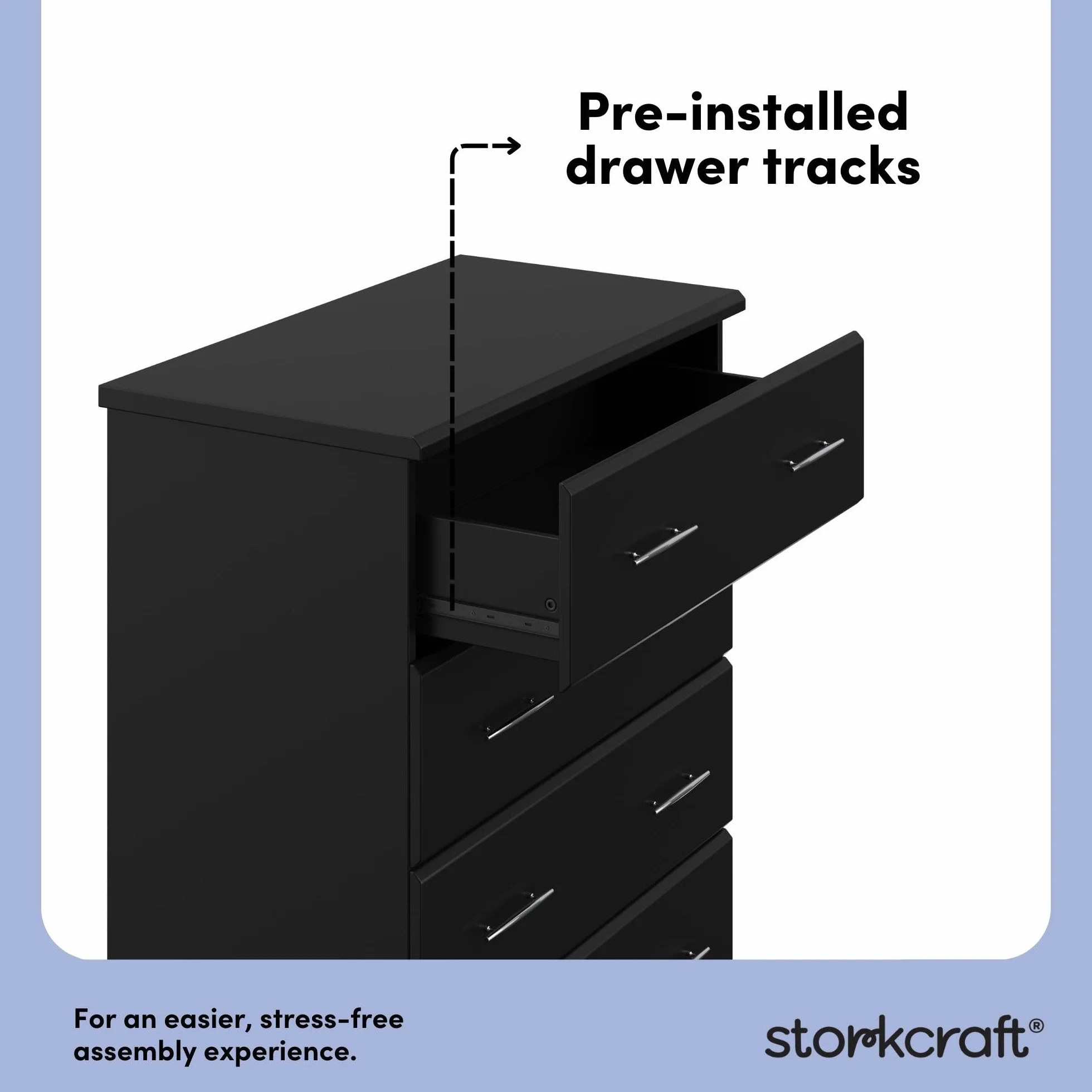 Storkcraft Brookside 4 Drawer Dresser, Black | GREENGUARD Gold Certified, Nursery Dresser for Kids Bedroom, Chest of Drawers