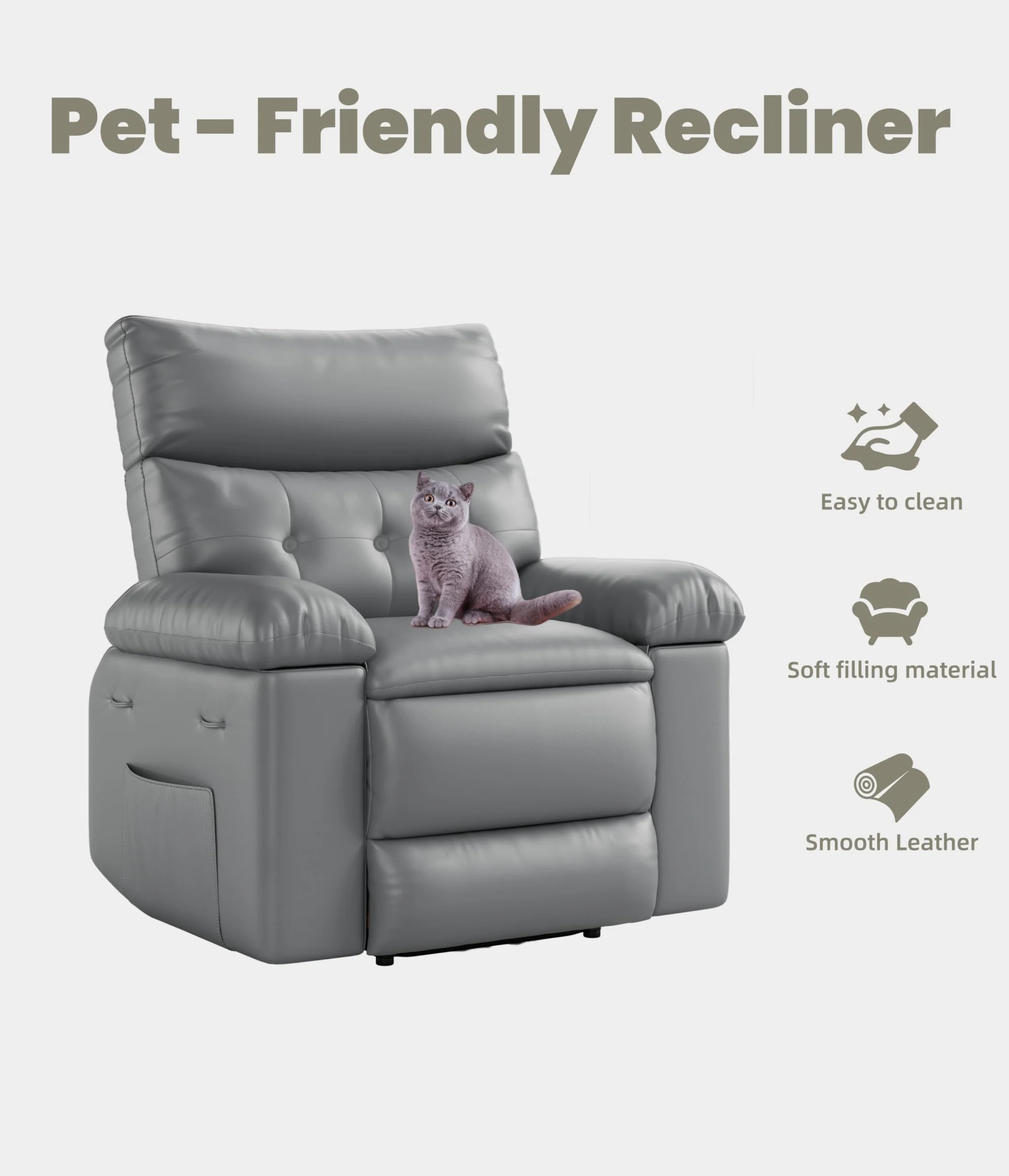 GarveeHome Oversized Recliner Chair - Faux PU Leather Manual Recliner for Adults, Lazy Chair with 1.5X Sponge Comfort Arm and Back for Living Room, Bedroom