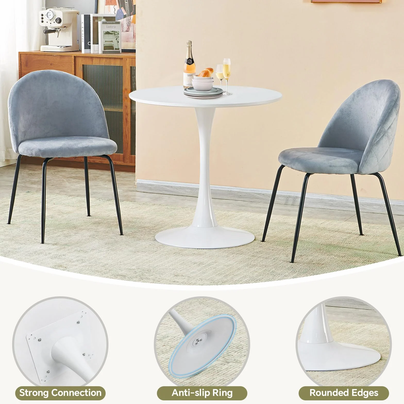27.5" Tulip Round Dining Table with Metal Pedestal White | Mid-Century Modern Circle Table for 2-4 People for Small Kitchen Living Room, Cafe, Bistro