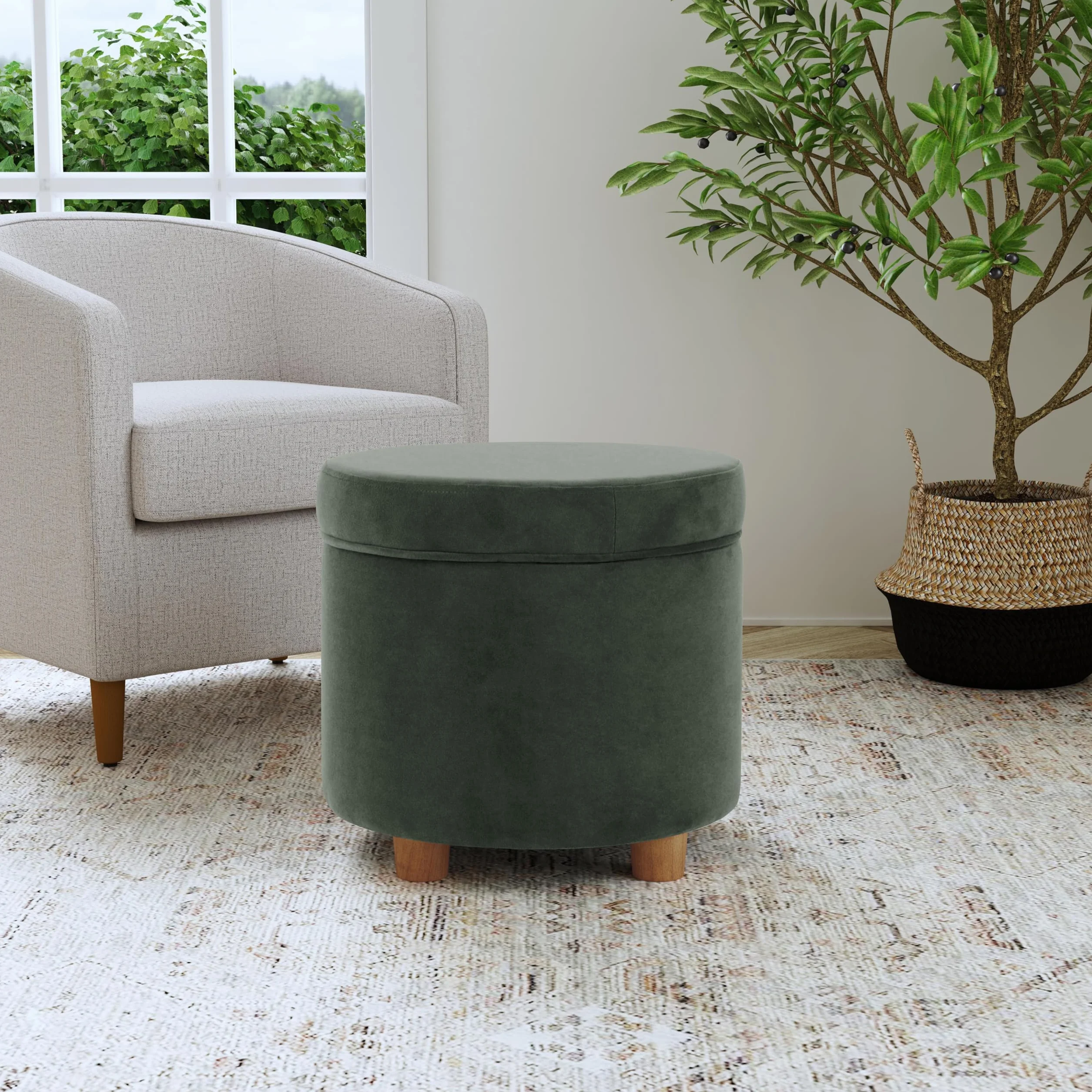 HomePop 19" Round Storage Ottoman - Loden Green Velvet