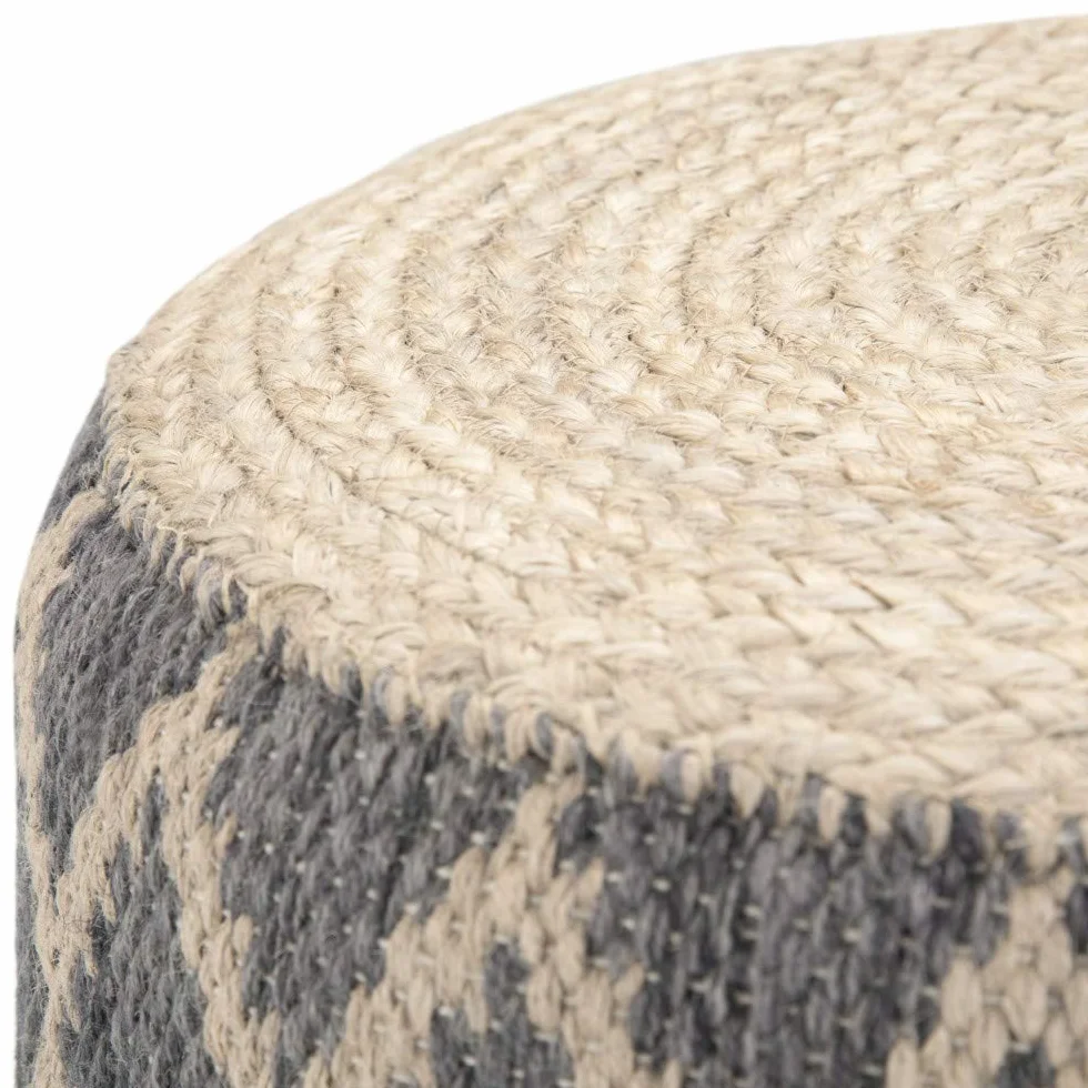 SIMPLIHOME Edgeley 18" Wide Round Pouf in Grey/Natural Jute and Cotton