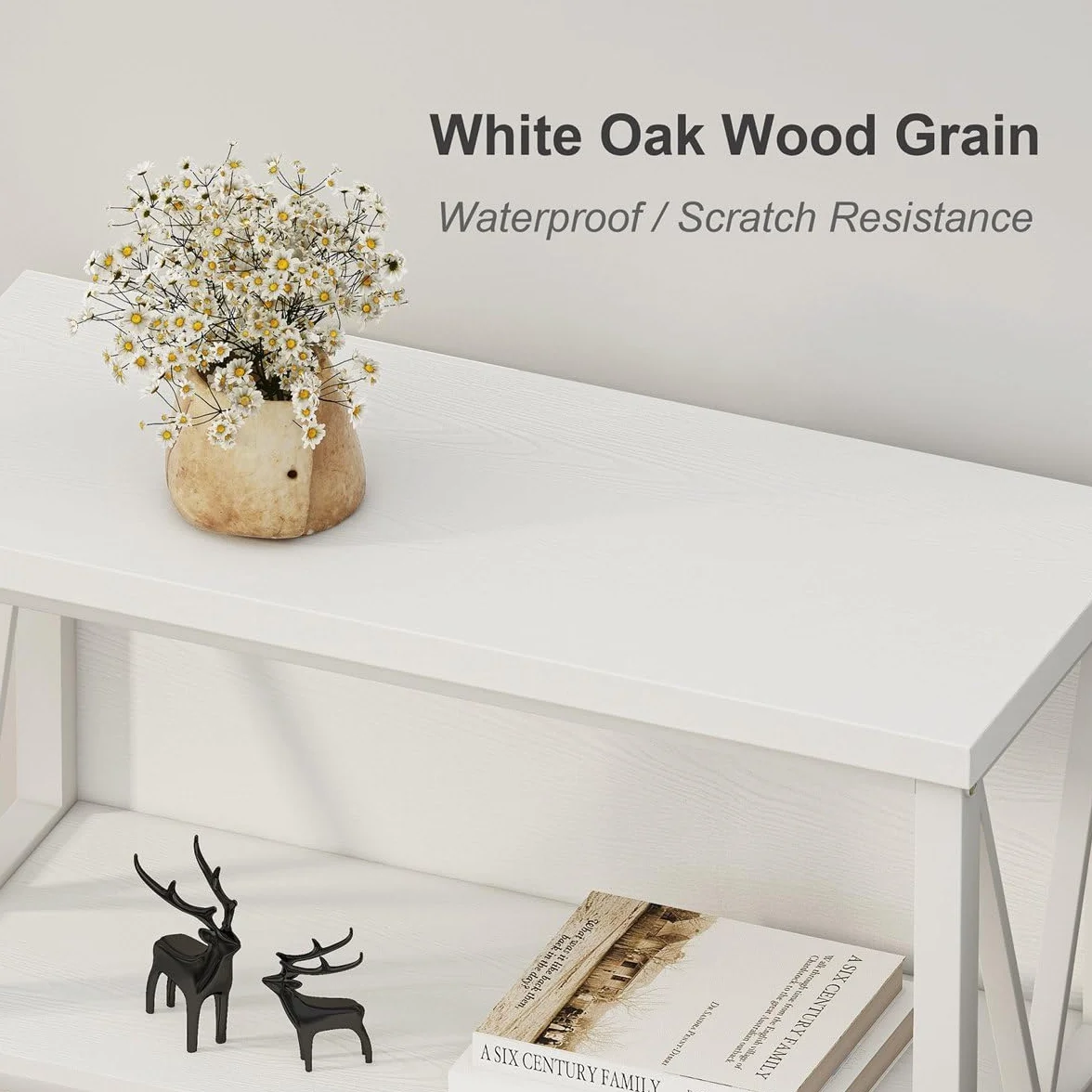Small Bookshelf for Small Space, Short Rustic Low Bookcase, Modern Wood and Metal Book Shelf and Narrow Book Case for Living Room, Hallway (White Oak)