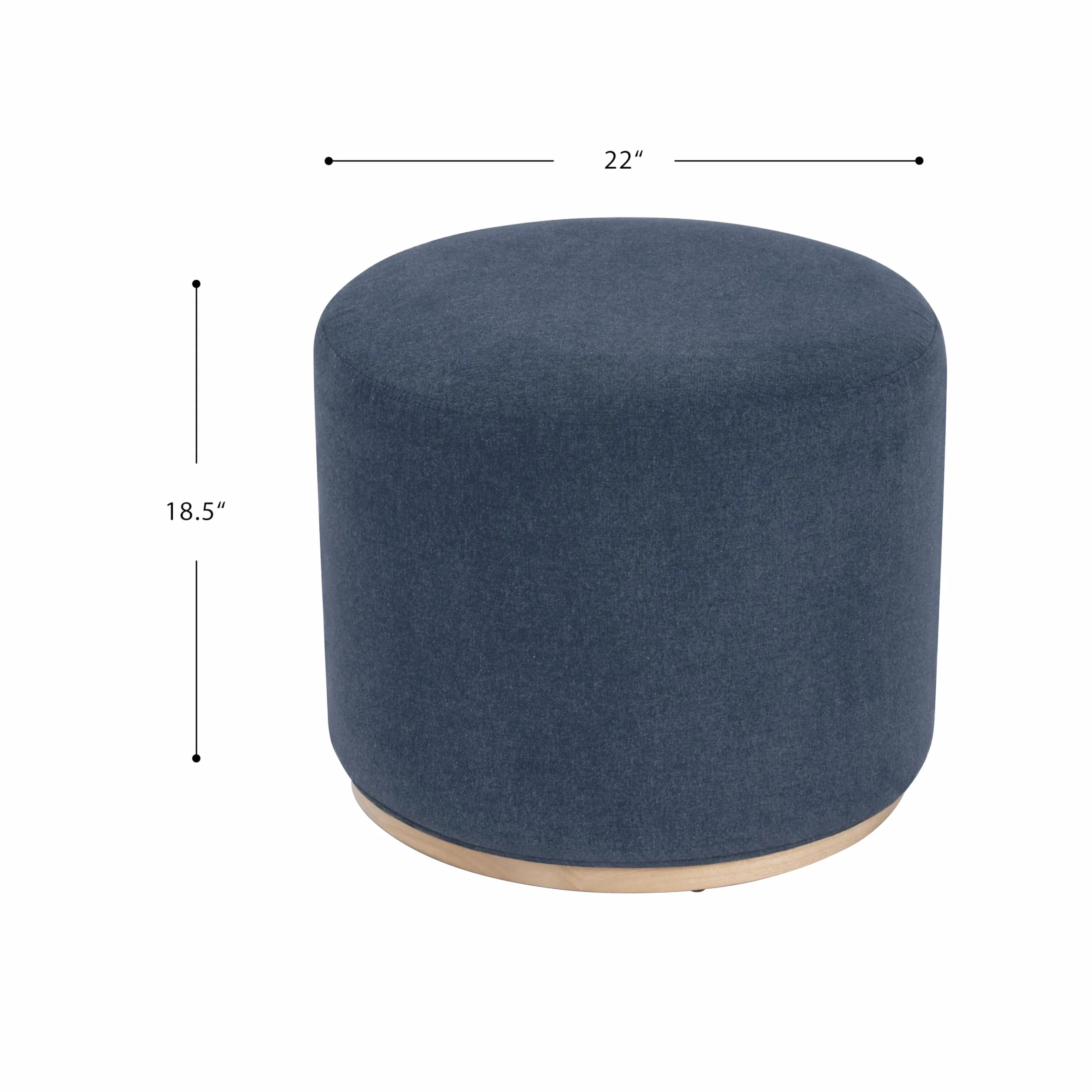 Spatial Order 22" Round Ottoman with Wooden Base - Blue Woven Fabric
