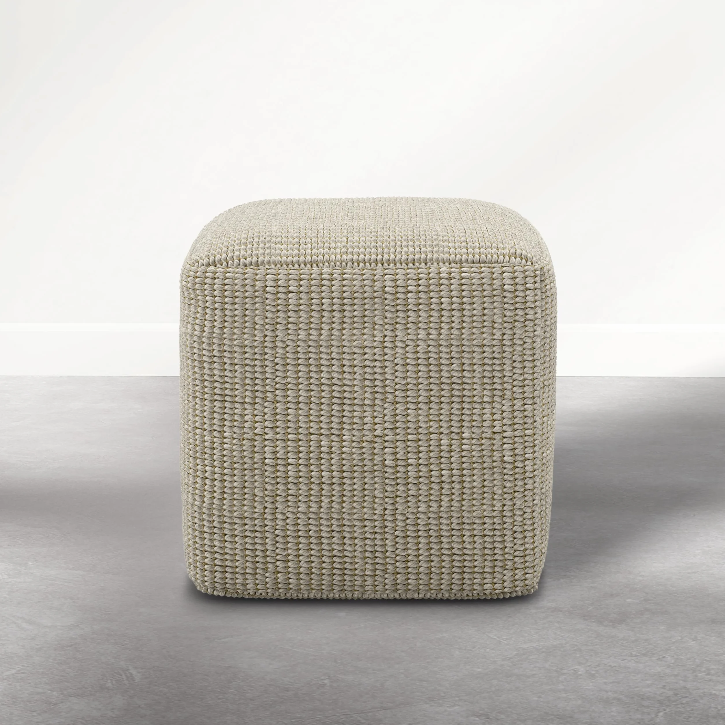 SIMPLIHOME Zelma Square Pouf – 18 inch Wide Upholstered PET Polyester Ottoman in Dune Beige, Boho Indoor/Outdoor Footstool or Extra Seating for Living Room or Patio, Assembled