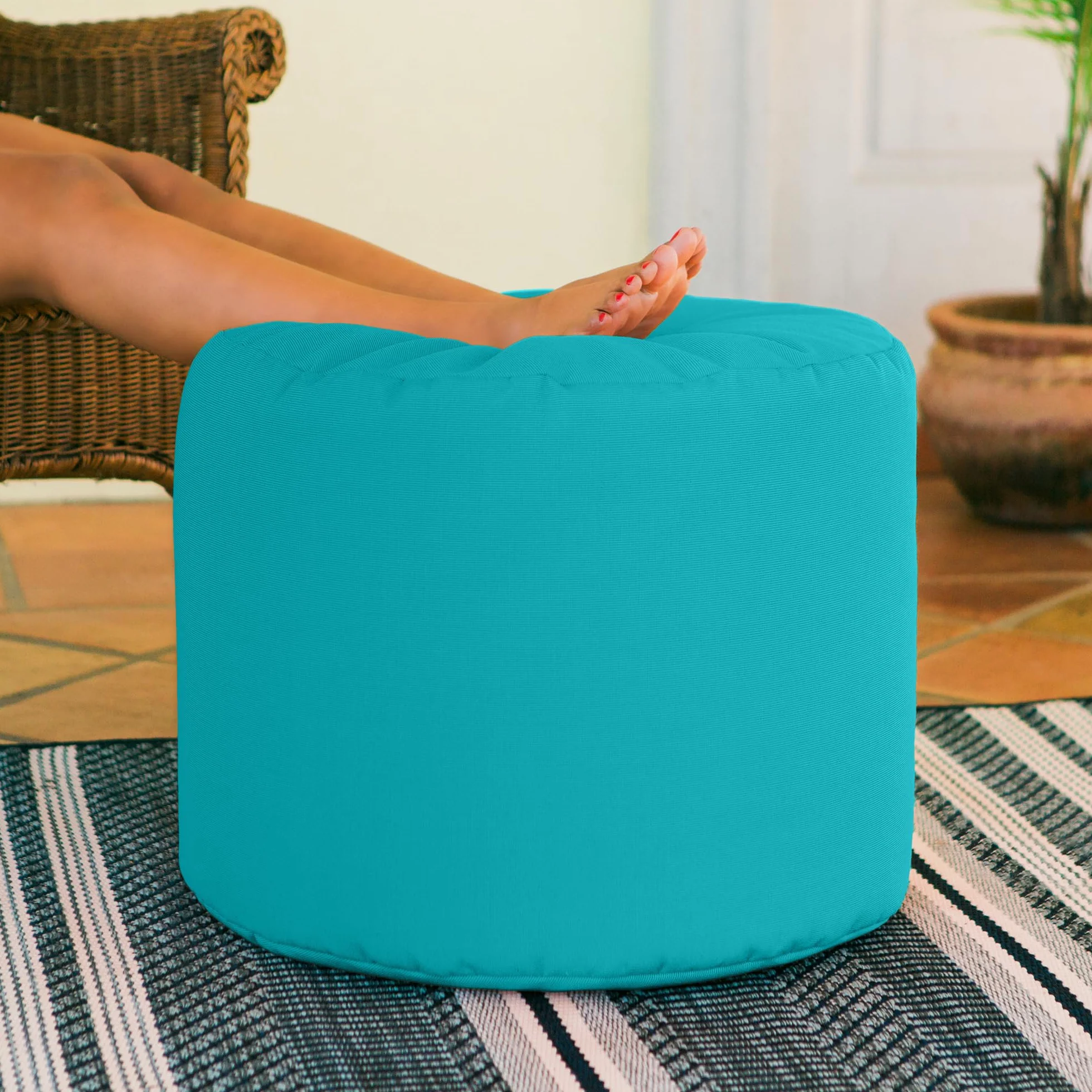 Jaxx Spring Indoor/Outdoor Bean Bag Pouf Ottoman, Light Blue
