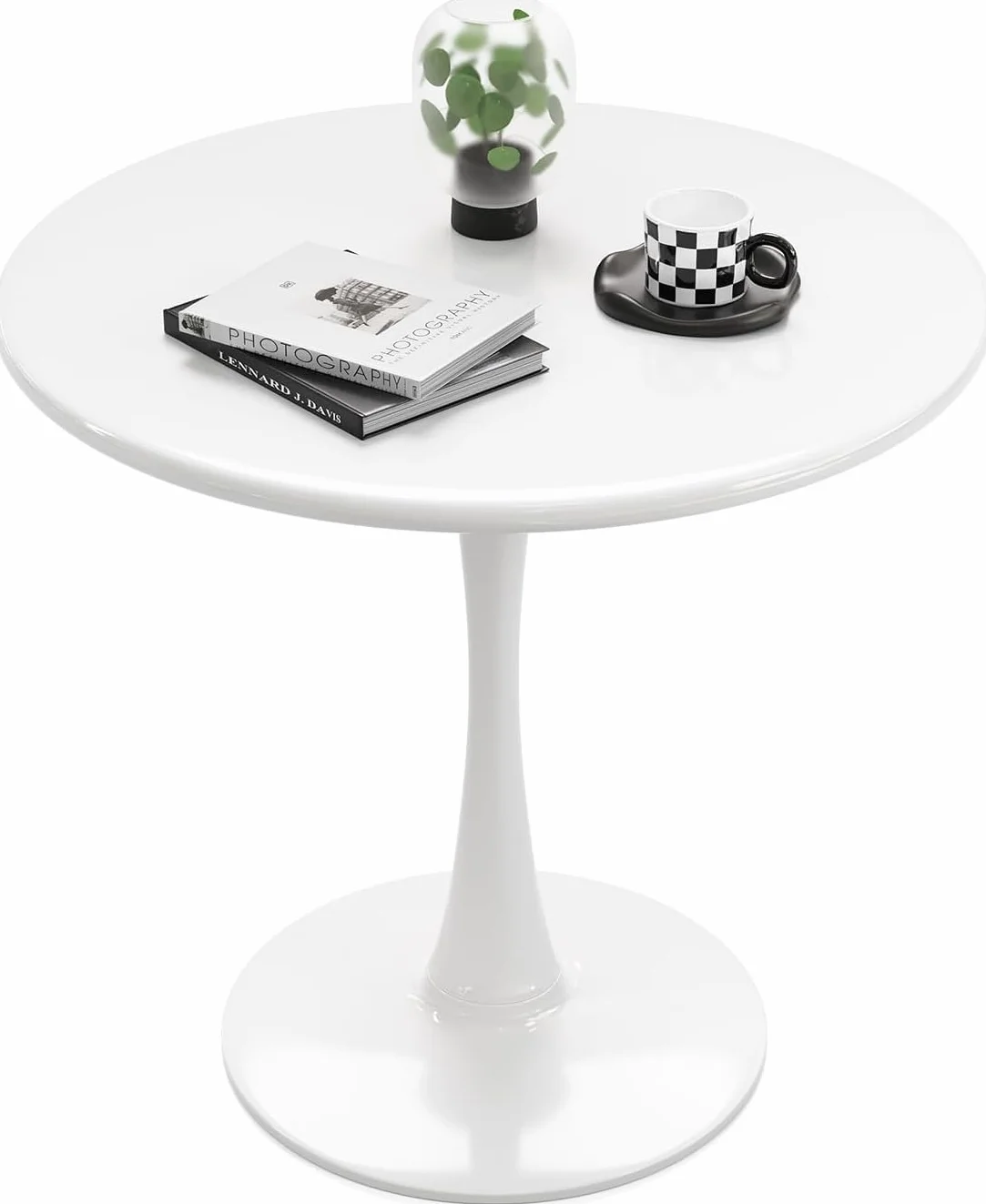 White Round Dining Table for 2 Person, 24 Inch Small Tulip Table with Pedestal for Living Room, Mid Century Modern Kitchen Tables for Office, Bistro, Pub, Bar, Wood Circle Cafe Tables,mesas de comedor