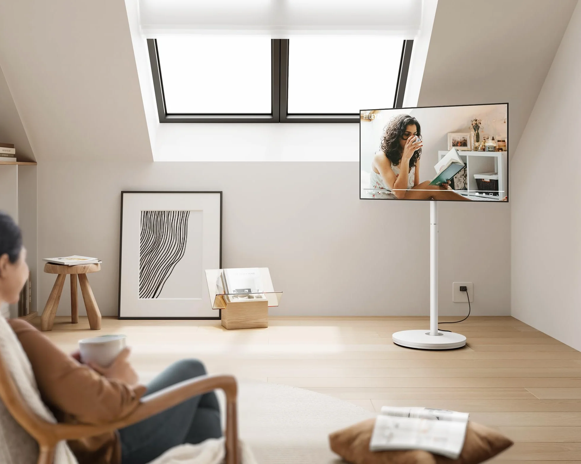 FITUEYES Small Rolling TV Cart for 24-48 Inches Television, Minimalist Modern TV Floor Stand on Wheels Fits Max VESA 200x200mm, V2 Portable Smart Television Cart, White, Master Series
