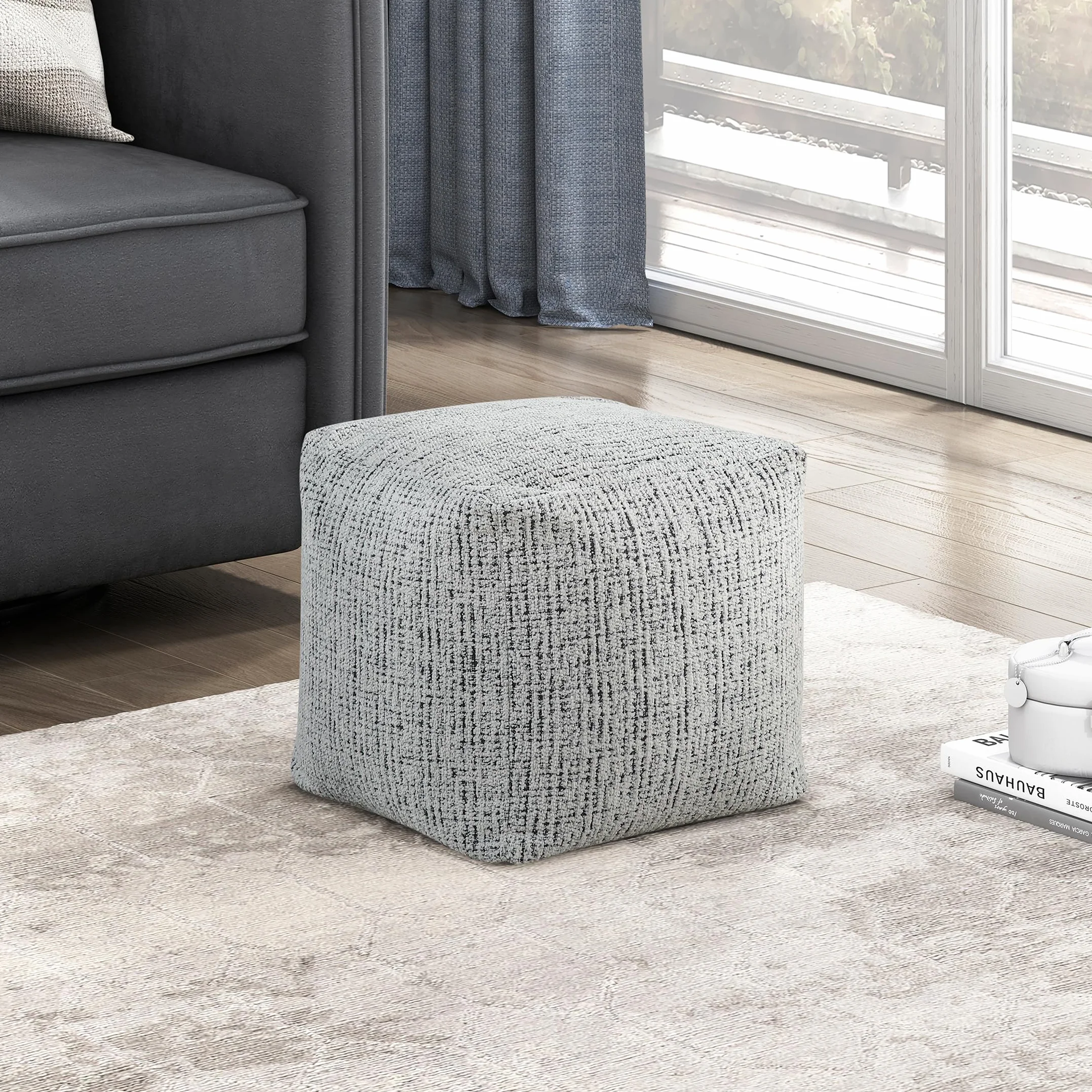 Lexicon Pouf Ottoman, Square Ottoman Foot Rest, Chenille Fabric Pouf, Small Foot Stools for Couch with Filling for Living Room/Bedroom, Multi-Color