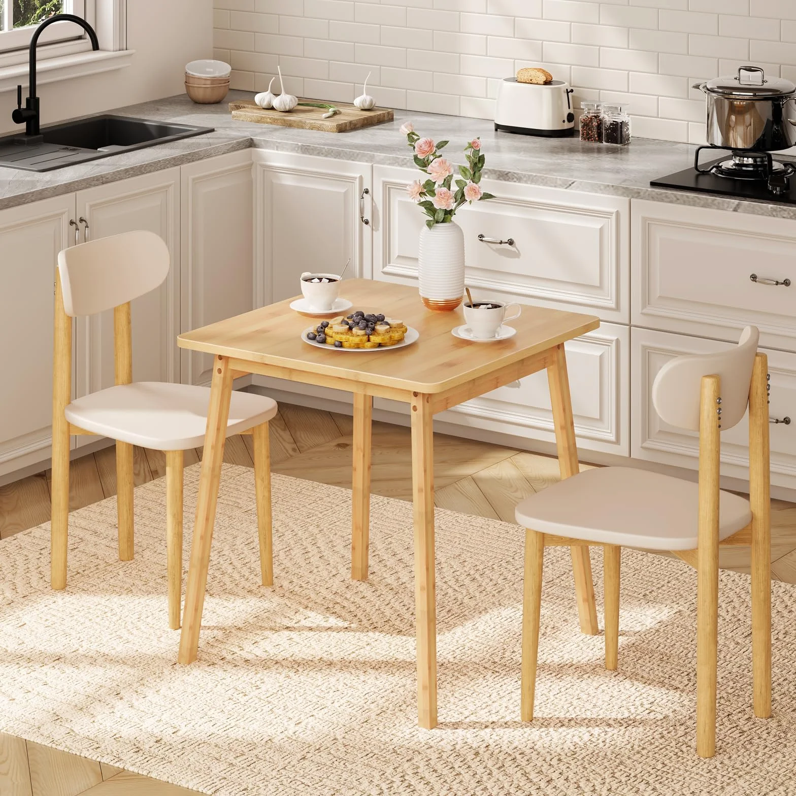 HOOBRO Bamboo Dining Table, Square Dining Table for 2, 27.6" Kitchen Table for Small Space, Writing Table, Easy to Assemble, for Dining Room, Living Room, Office, Kitchen, Natural YL70CZ01G1