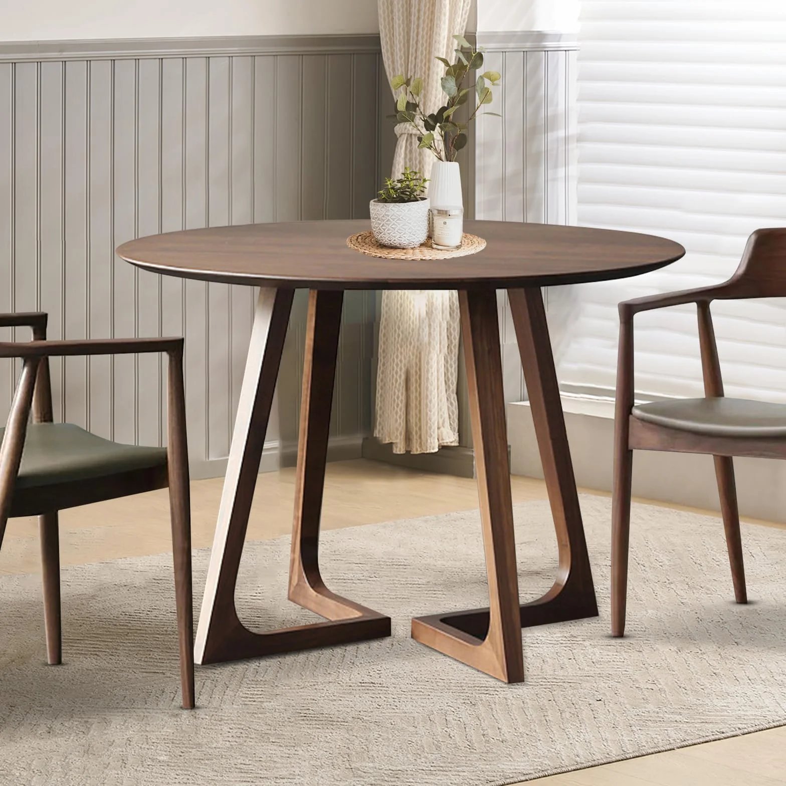 Walnut Round Dining Table for 4, 35.4" Small Wood Round Kitchen Table with Solid Wood Legs, Mid Century Modern Dining Room Tables for Home, Restaurant,Circle Coffee Table for Small Space