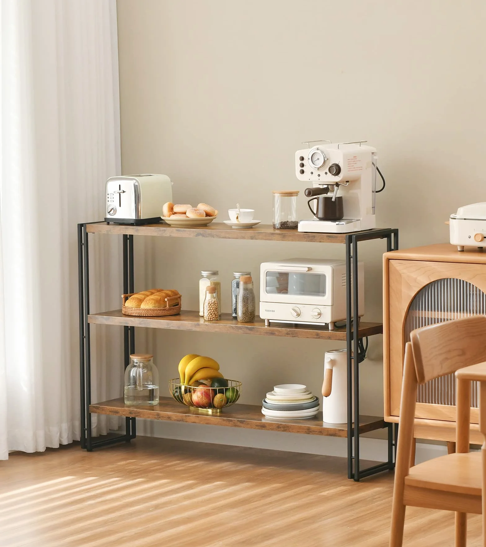 HCHQHS 3-Tier Rustic Wood and Metal Industrial Bookcase - 40in, for Home Office, Bedroom, Kitchen, Bathroom