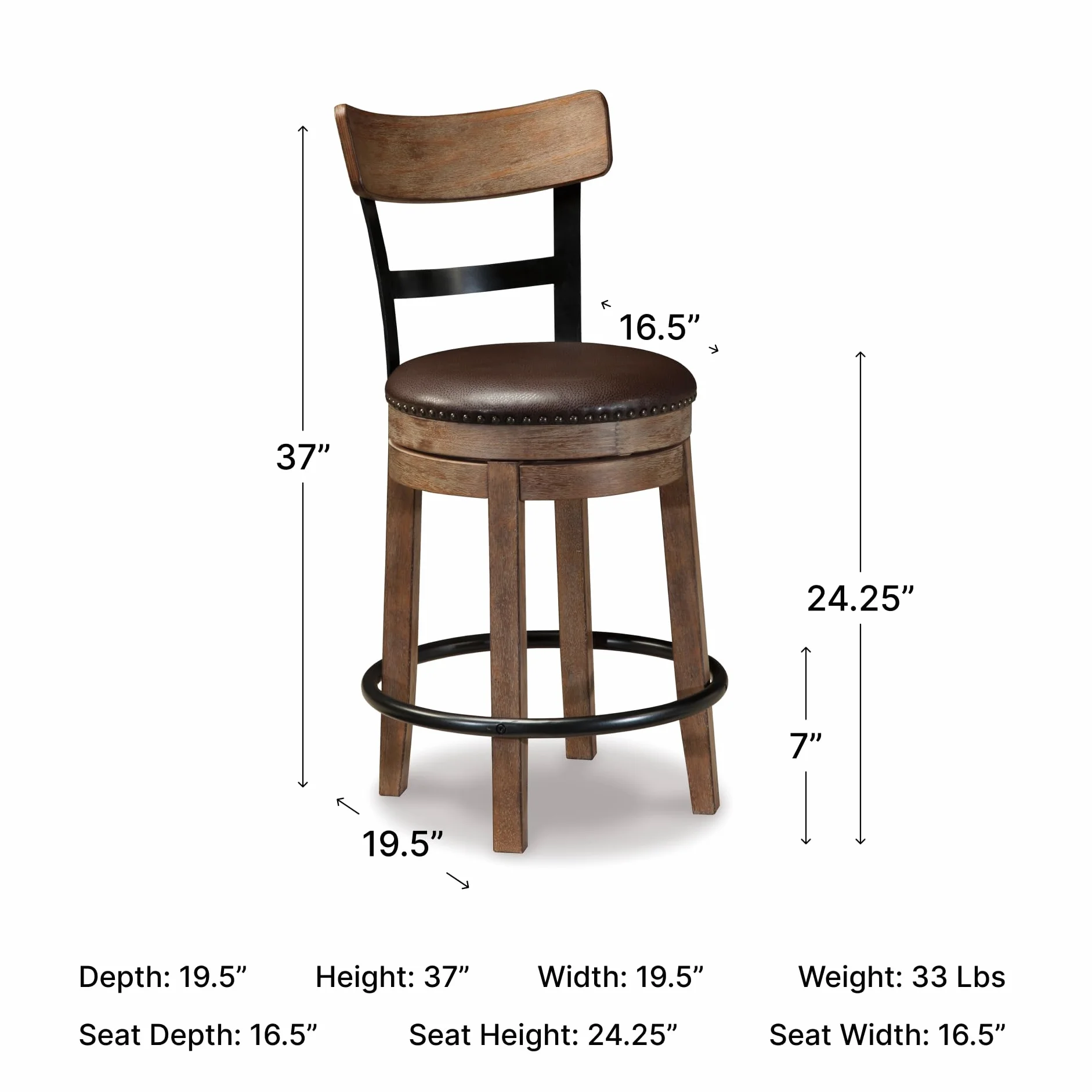 Signature Design by Ashley Pinnadel Counter Height Swivel Bar Stool, Brown