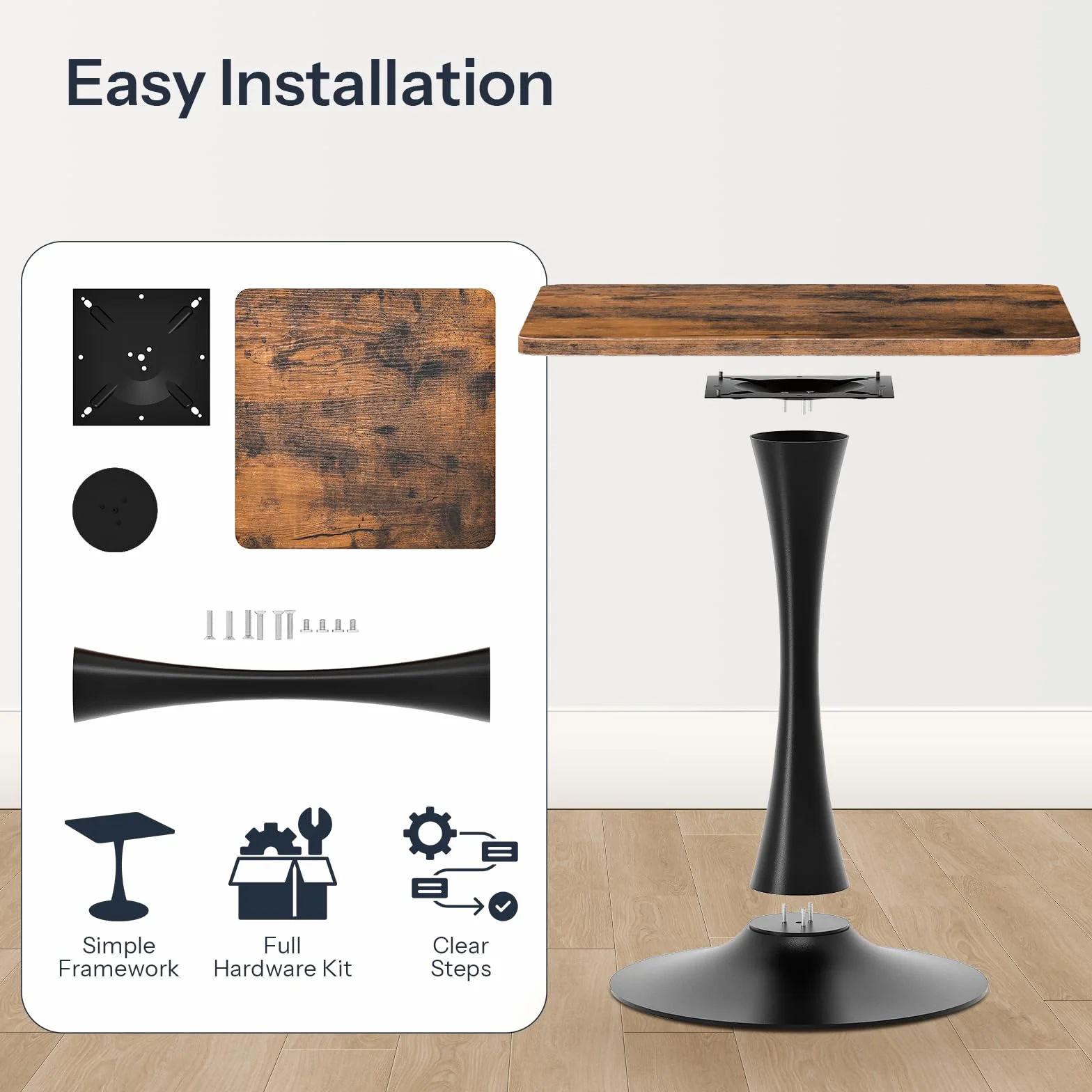 HOOBRO Dining Table, Square Dining Table for 2, 27.6" Dining Room Table for Small Spaces, Tulip Kitchen Table, Anti-Slip Heavy Base, Easy to Assemble, for Living Room, Kitchen, Rustic Brown BF18CZ01