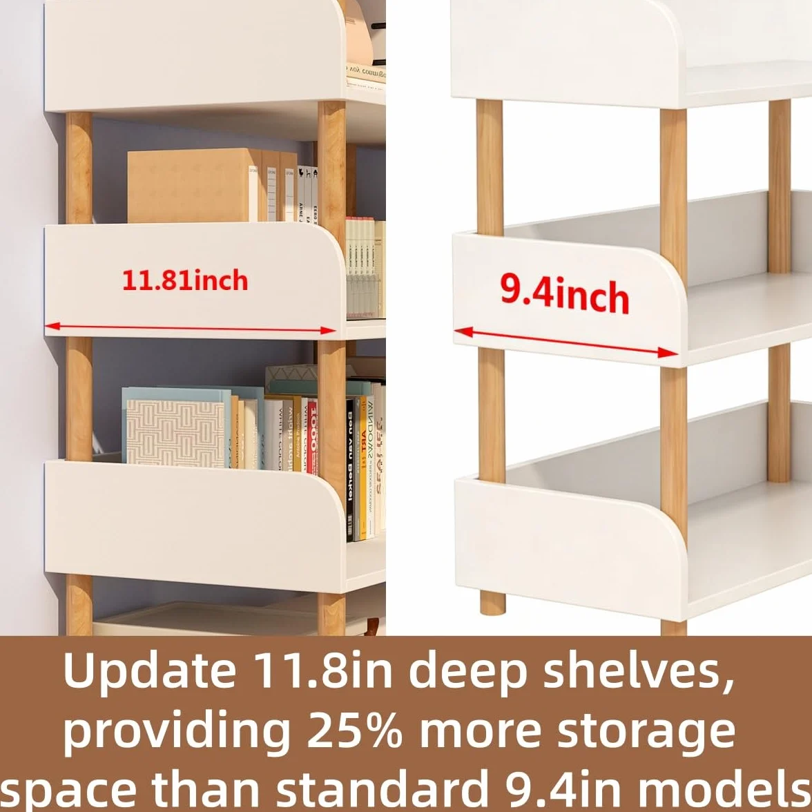 3-Tier Open Bookcase with Extra-Deep Shelves - Modern Display Bookshelf Premium Solid Wood for Living Room, Home Office & Bedroom, 11.8in Deep Storage Cabinet, Warm White