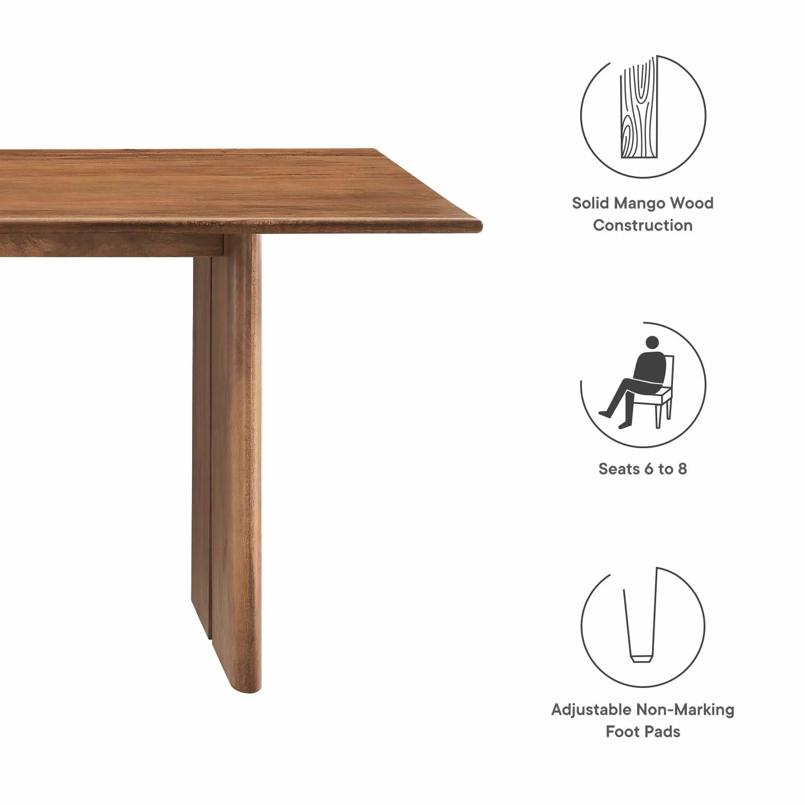 Modway Amistad 72" Solid Wood Modern Farmhouse Rectangular Dining Table in Walnut