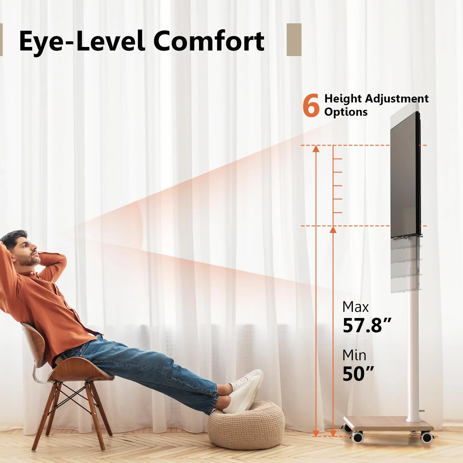 FITUEYES Rolling TV Stand for 32 to 65 70 Inch TVs, Portable Mobile TV Cart on Wheels, Tall Universal TV Floor Stands with Swivel Mount, Fit Corner, Bedroom, Living Room, Small Dorm (White)