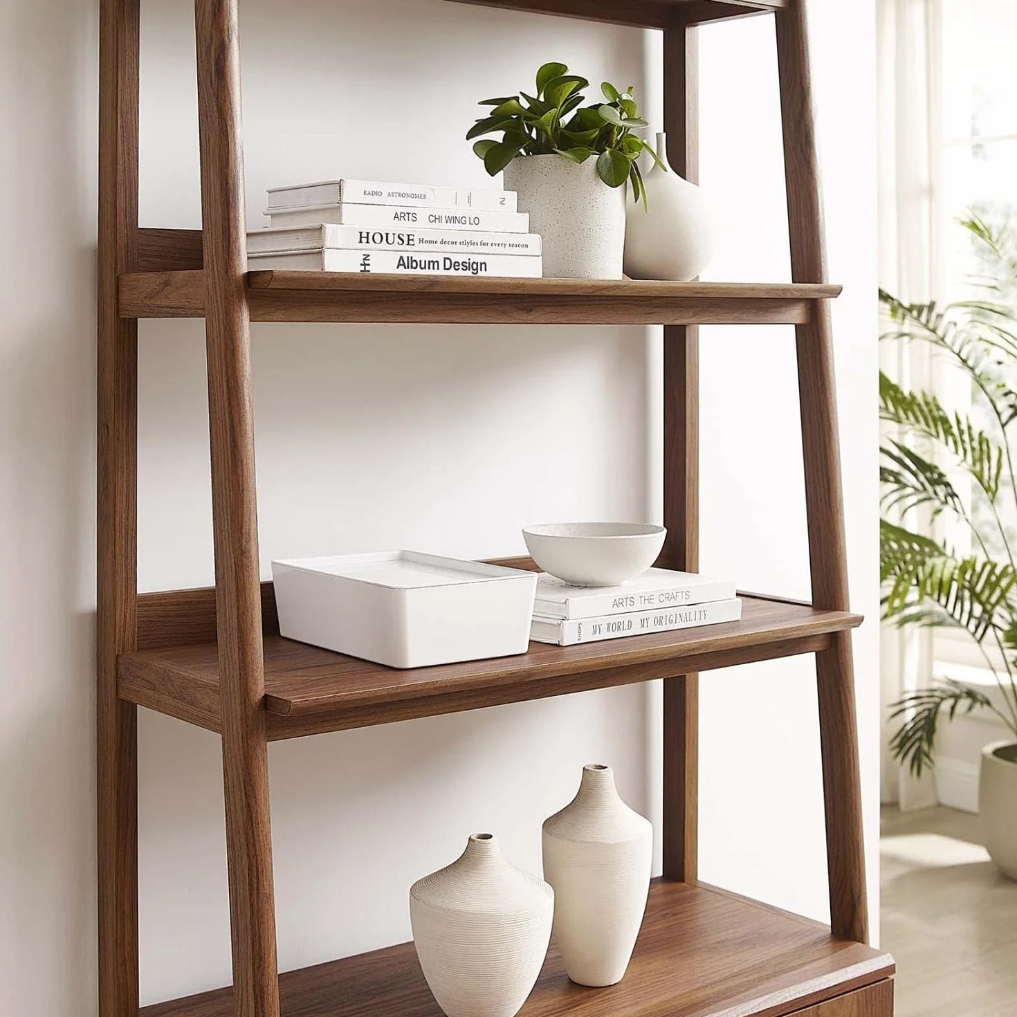 Modway 33" Bookshelf Display Case in Walnut