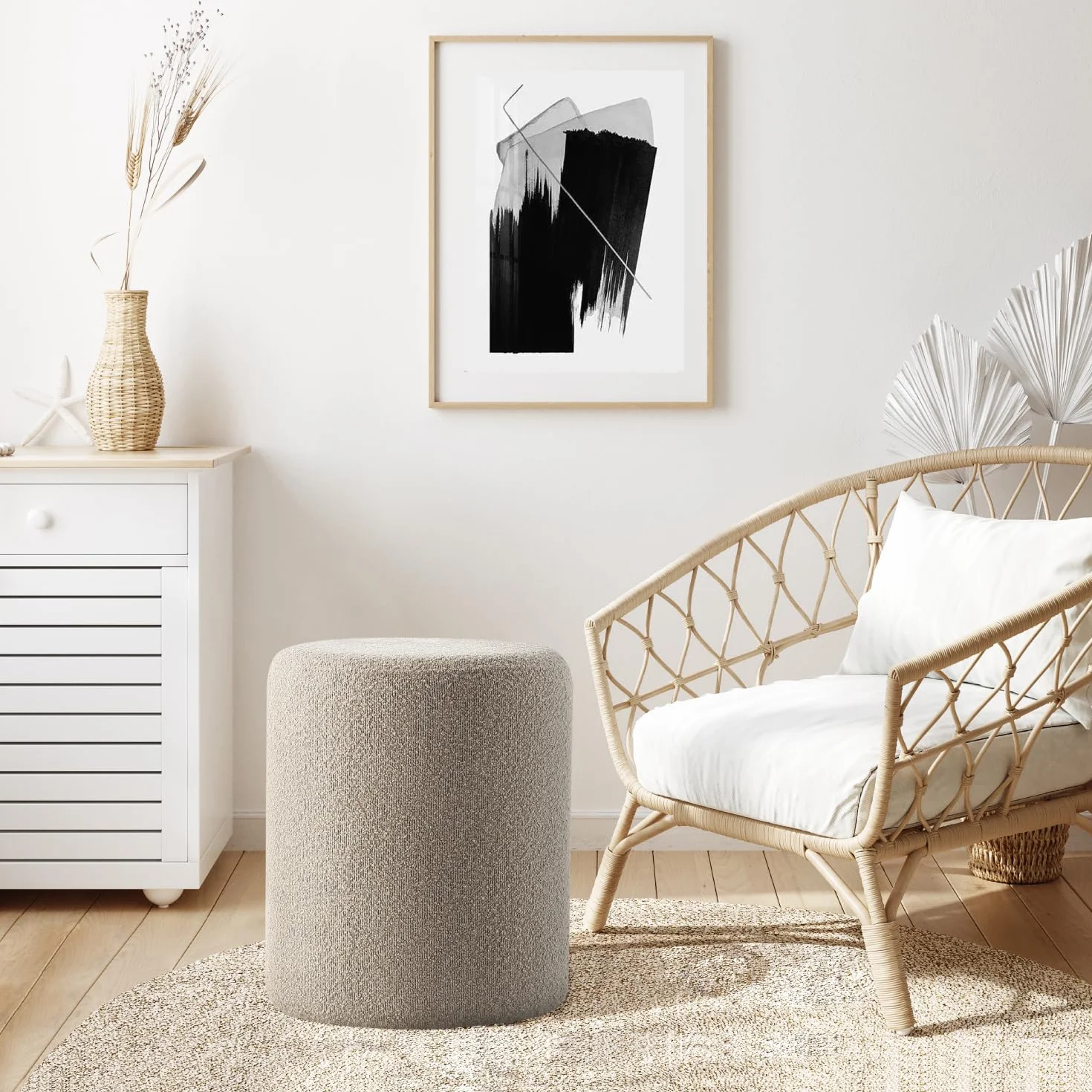 Modern Round Ottoman with Soft Padded Seat, Multifunctional Vanity Stool for Makeup, Upholstered Footrest Stool Ottoman Foot Stool for Living Room, Bedroom