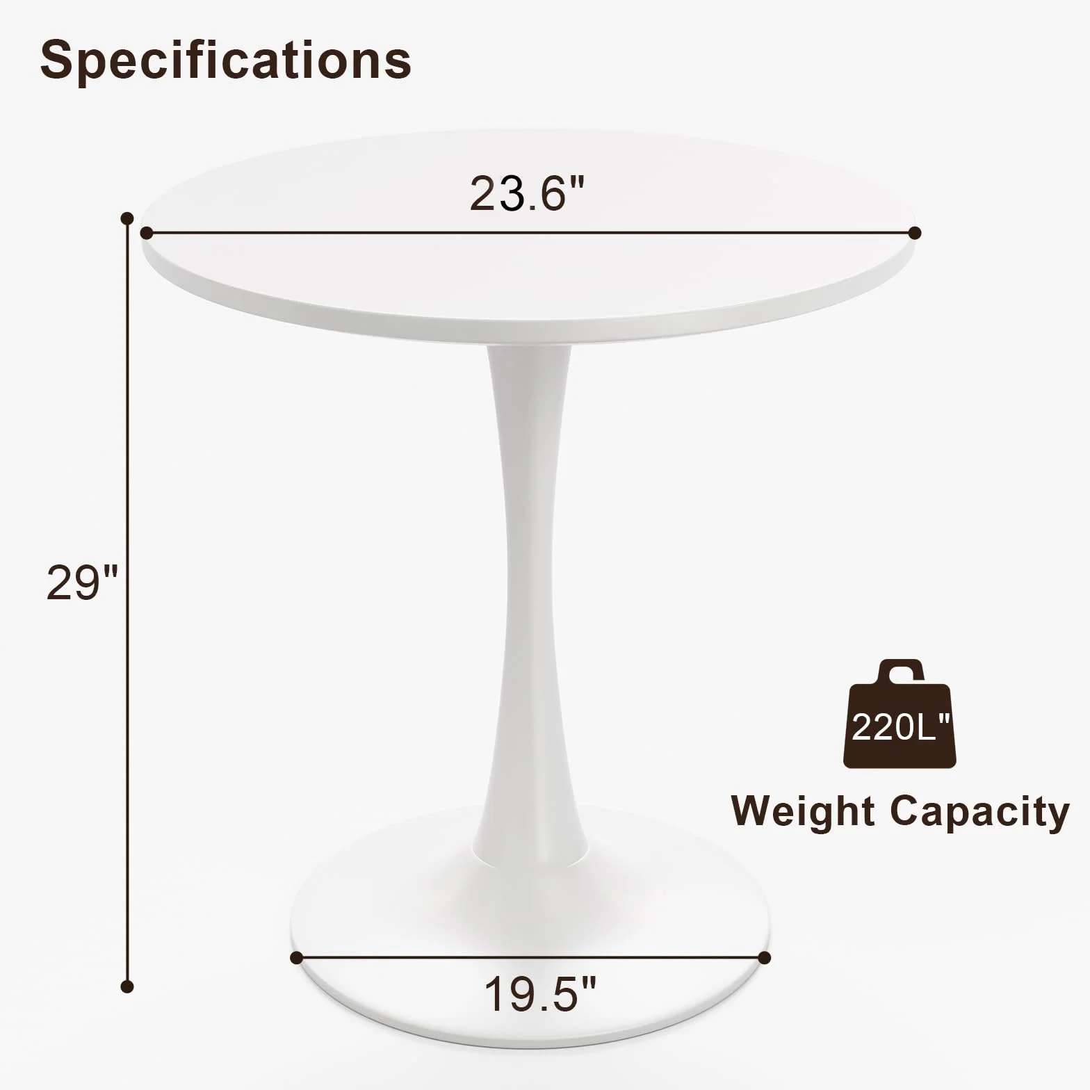 White Round Dining Table for 2 Person, 24 Inch Small Tulip Table with Pedestal for Living Room, Mid Century Modern Kitchen Tables for Office, Bistro, Pub, Bar, Wood Circle Cafe Tables,mesas de comedor
