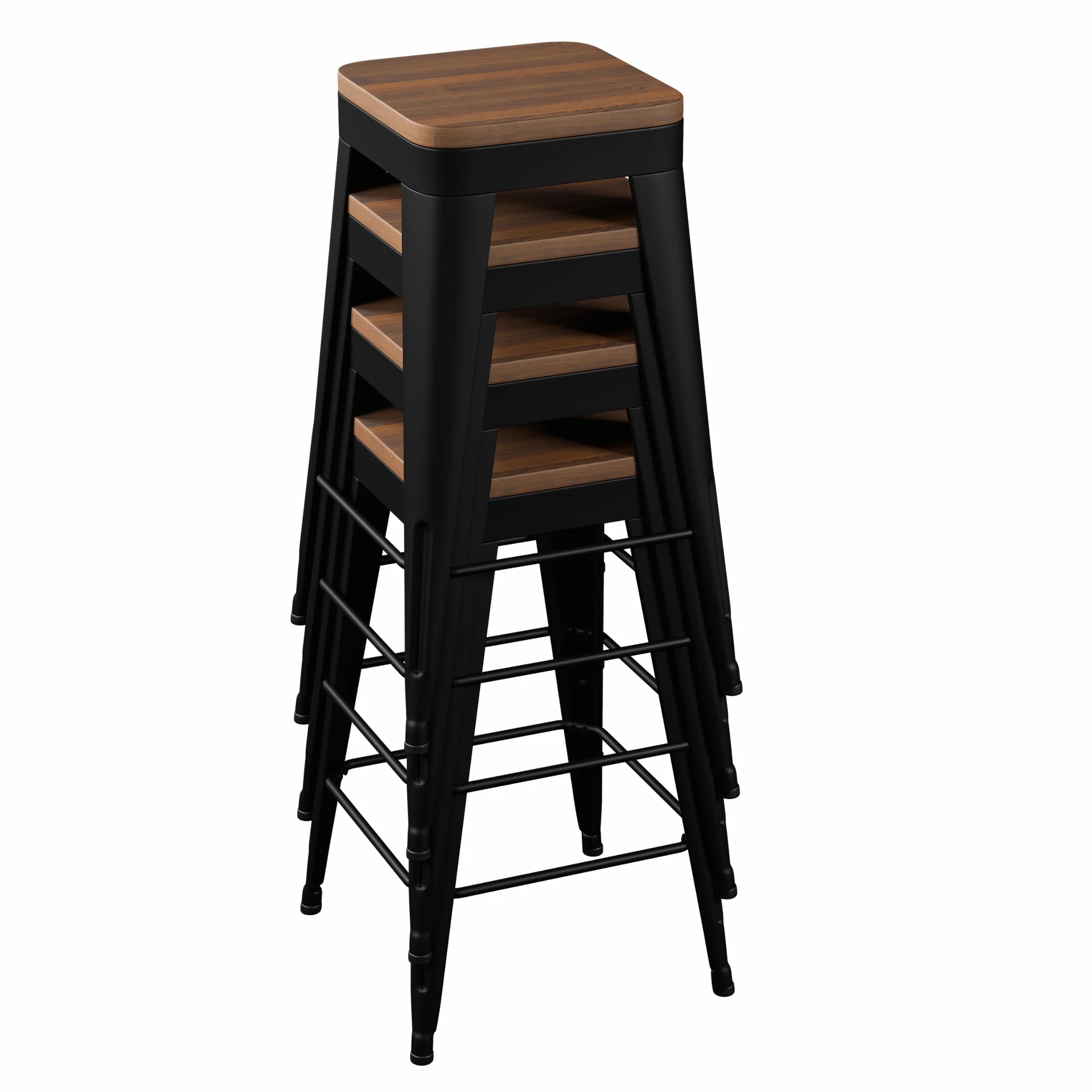 Bar Stools Set of 4 Metal Bar Stool Counter Height Bar Stools Black, Modern 24" Bar Chairs Without Back,Wooden Seat Bar Stool Counter Height