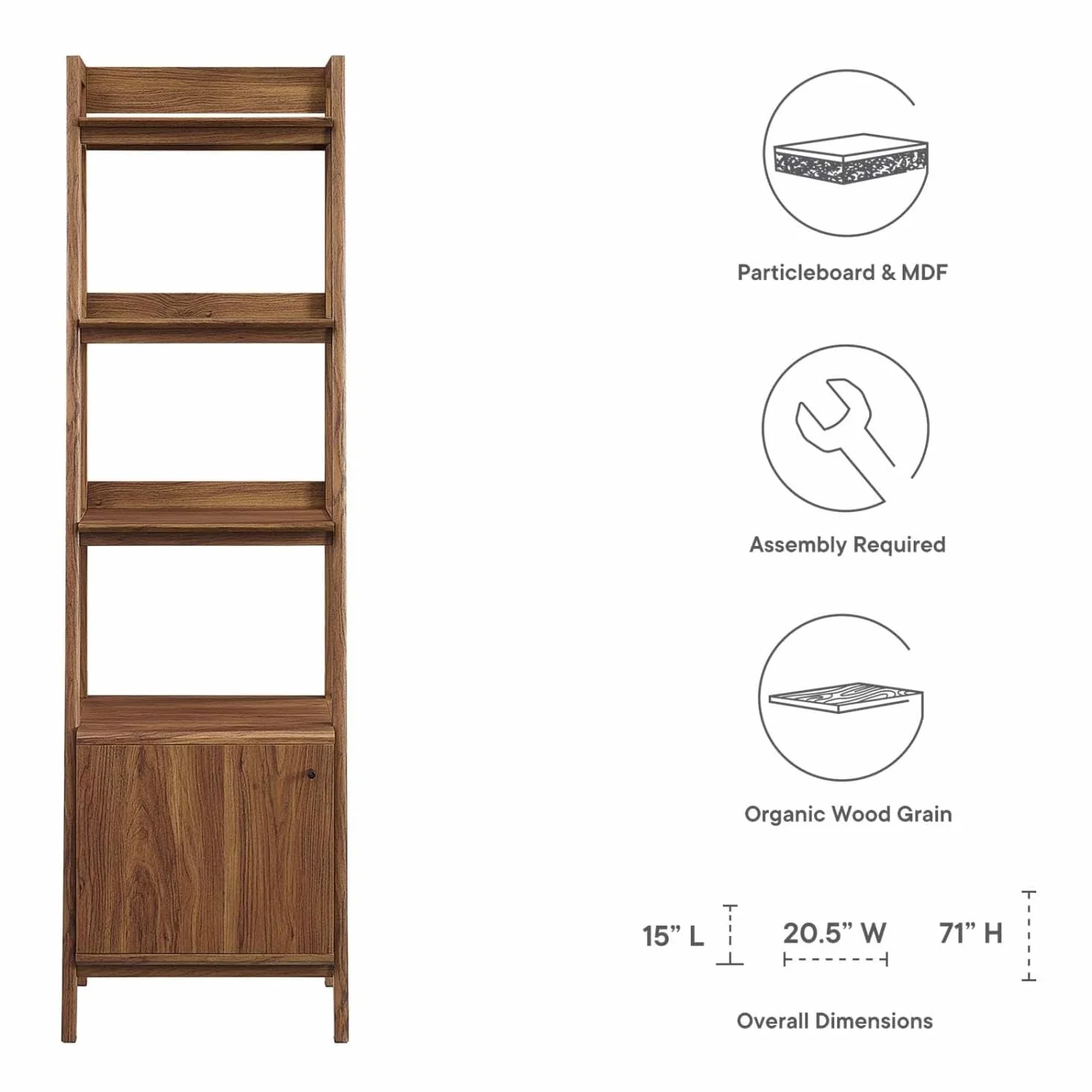 Modway 21" Bookshelf Display Case in Walnut