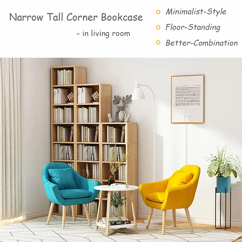 IOTXY Small Narrow Corner Bookcase - 71" Tall Gap Storage Cabinet, Oak | Modern Minimalist Style, MDF Material, Adjustable Shelves, 8 Cubes Open Bookshelf, Floor Tower Rack, Space-Saving Organizer