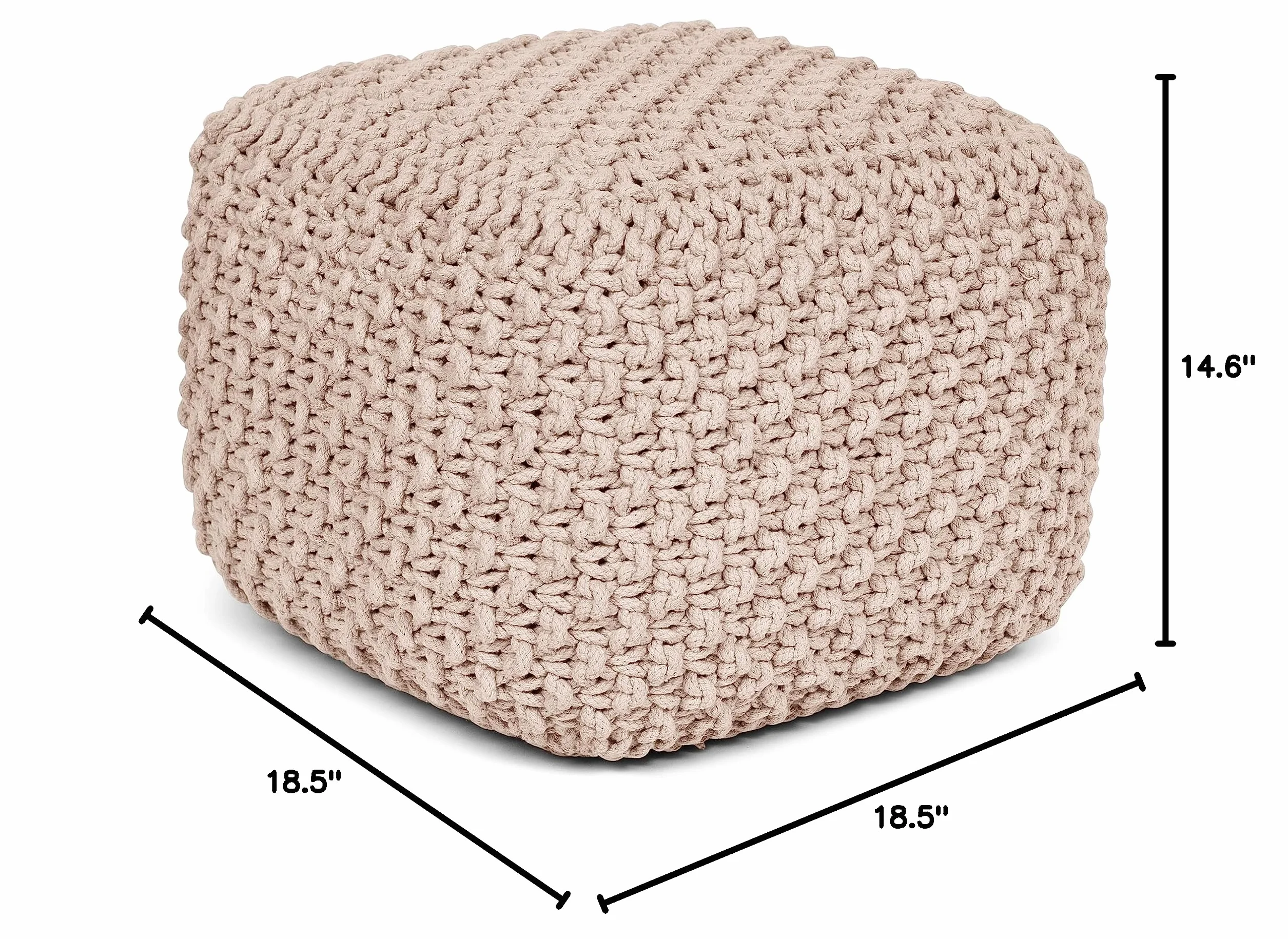BIRDROCK HOME Square Pouf Ottoman - Cotton Braided Foot Stool with Bean Bag Filling - Compact and Comfortable Seating, Lightweight and Sturdy Boho Foot Rest for Living Room or Bedroom (Natural)