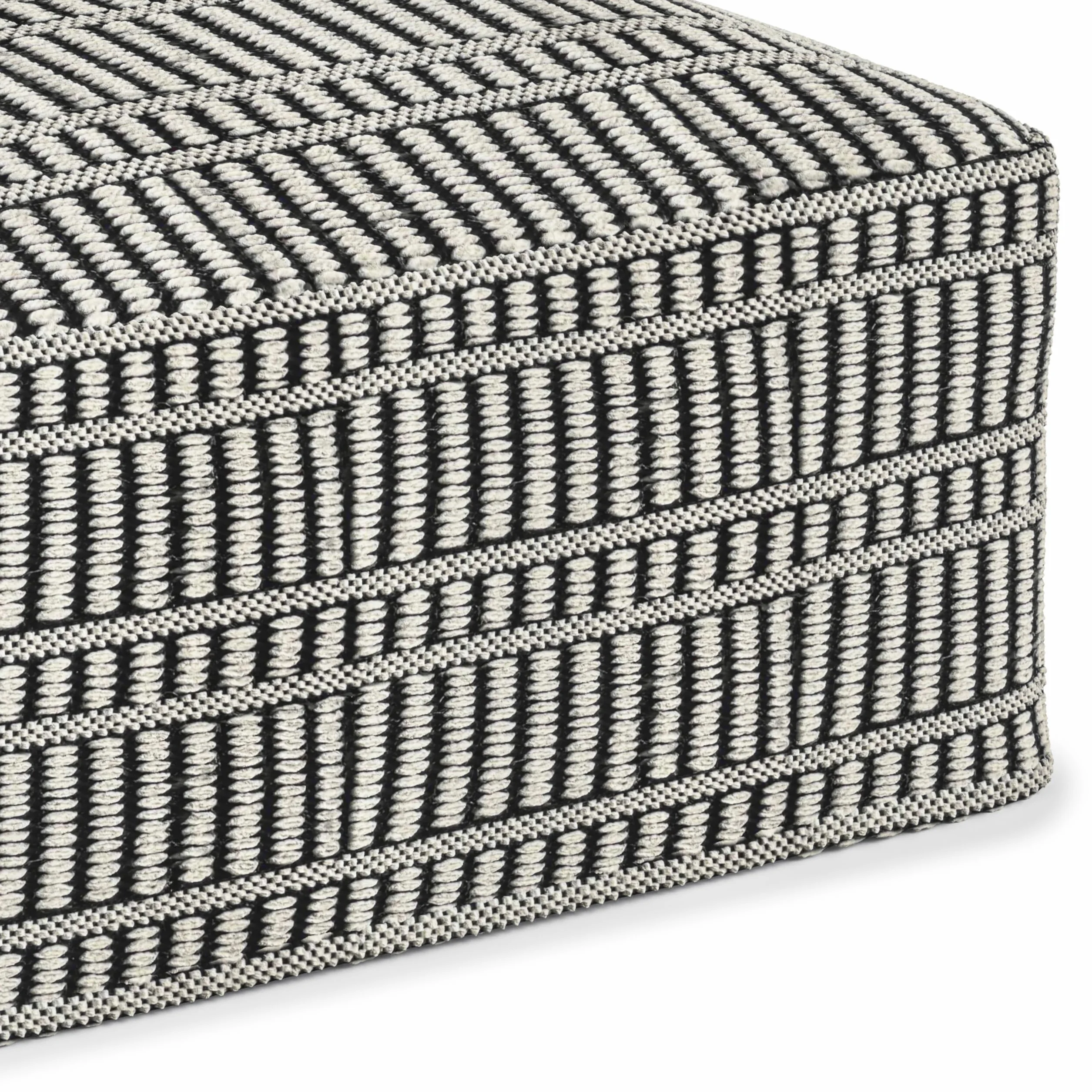 SIMPLIHOME Safford 20" Wide Square Pouf in Black/White PET Polyester