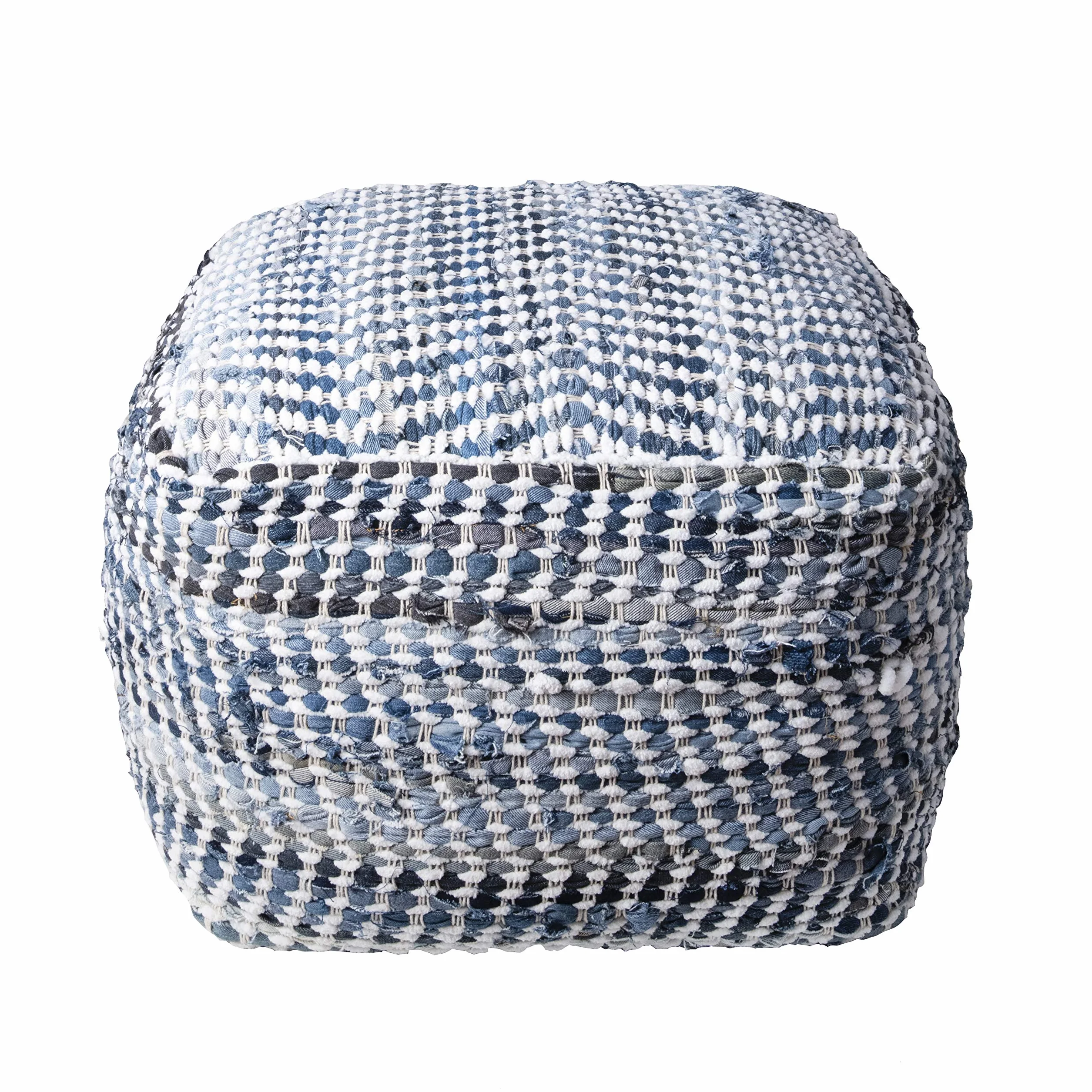 nuLOOM Seville Handmade Denim Textured Filled Ottoman Pouf