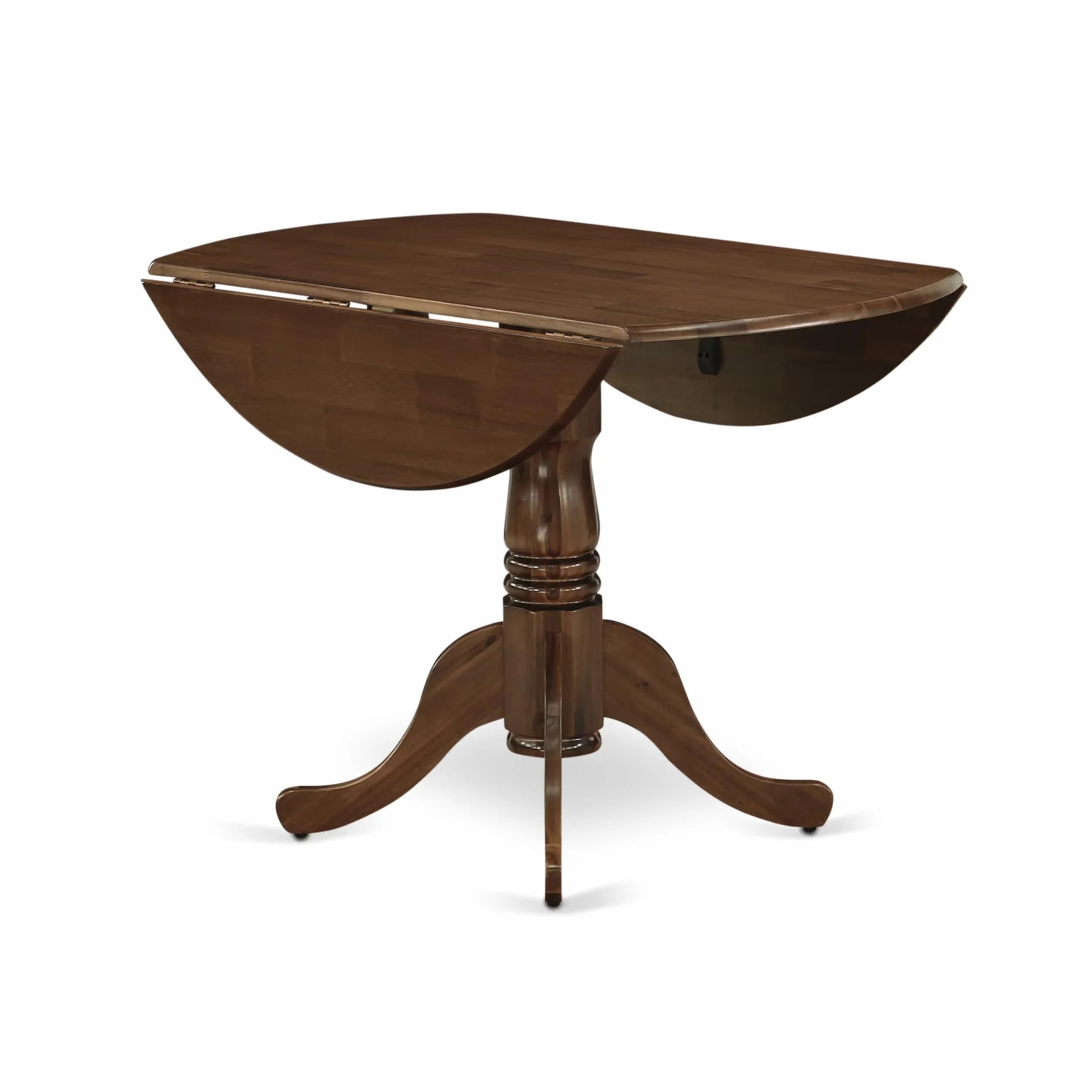 East West Furniture DLT-AWA-TP Dublin Dining Room Table - a Round Solid Wood Table Top with Dropleaf & Pedestal Base, 42x42 Inch, Walnut