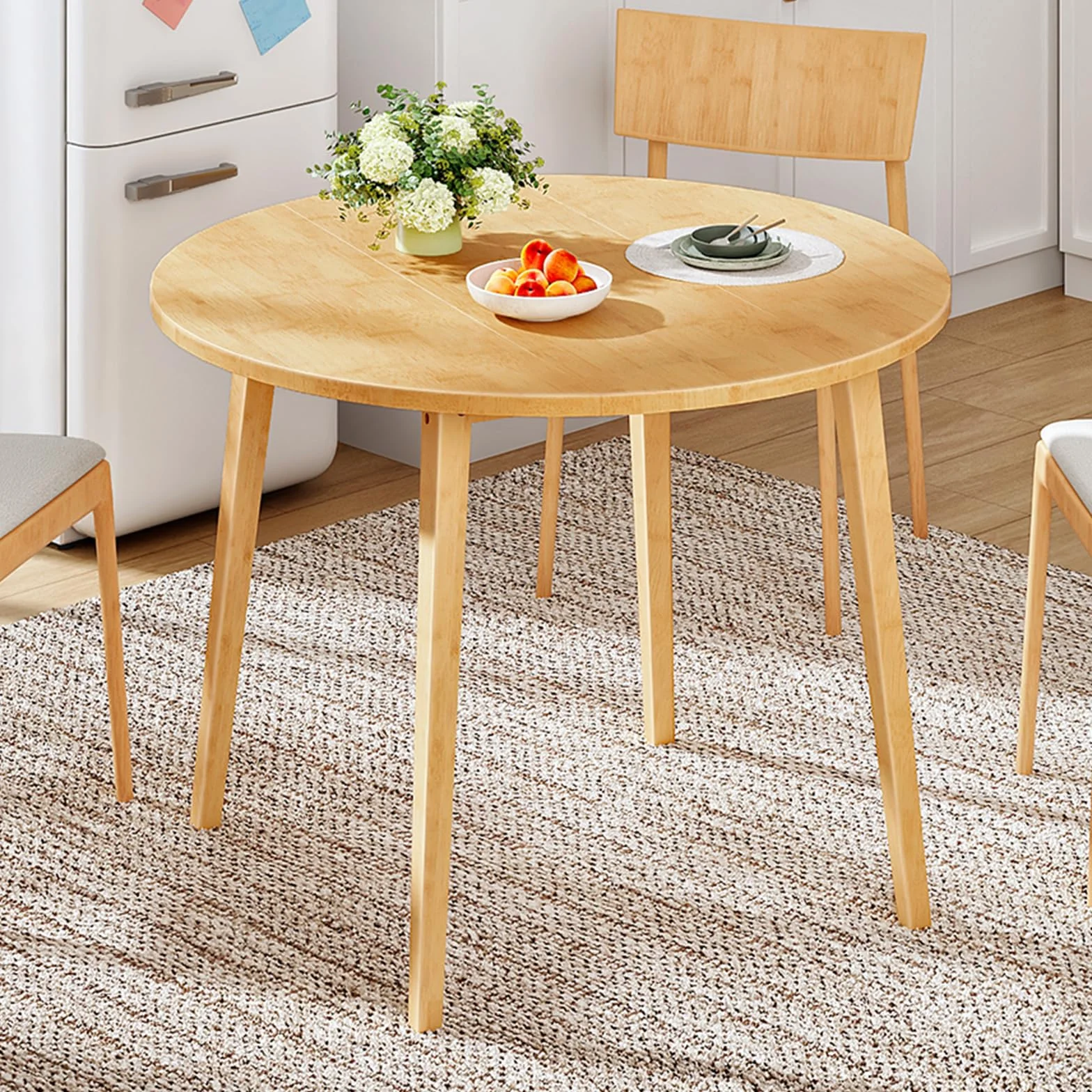 HOOBRO Bamboo Dining Table, Round Dining Table for 4, 35.4" Kitchen Table for Small Space, Easy to Assemble, Space-Saving, for Dining Room, Living Room, Office, Kitchen, Apartment, Natural YL91CZ01