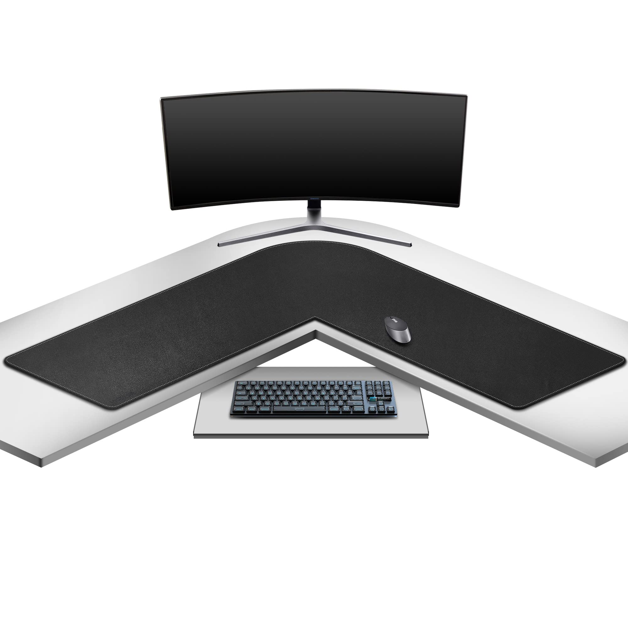 Elegant L-Shaped Desk Pad, Black PU Leather