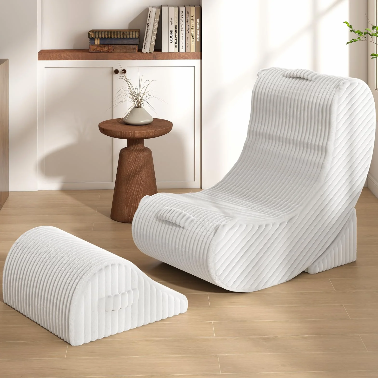 Quiet Rocking Chair, 3-in-1 Adjustable Boneless Floor Recliner for Adults | Zero Gravity Comfort as a Rocker, Chaise Lounger or Floor Seat, with Faux Fur Washable Cover for Reading, Nursing or Gaming