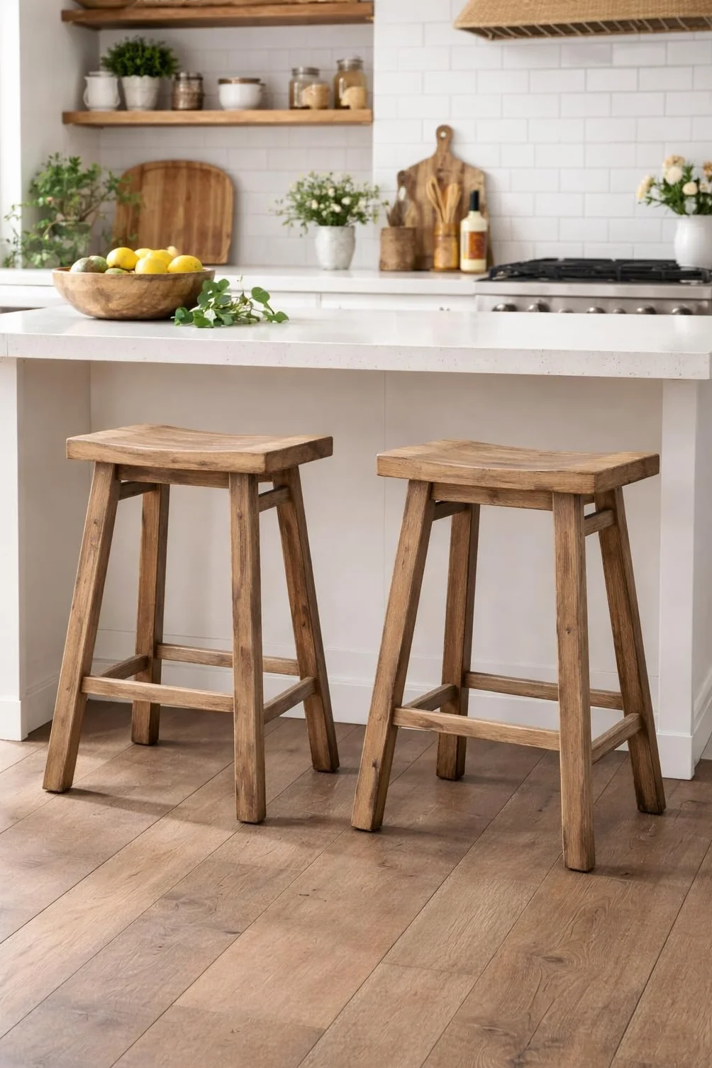 Sonoma Backless Saddle Counter Stools - Barnwood Wire-Brush - Set of 2