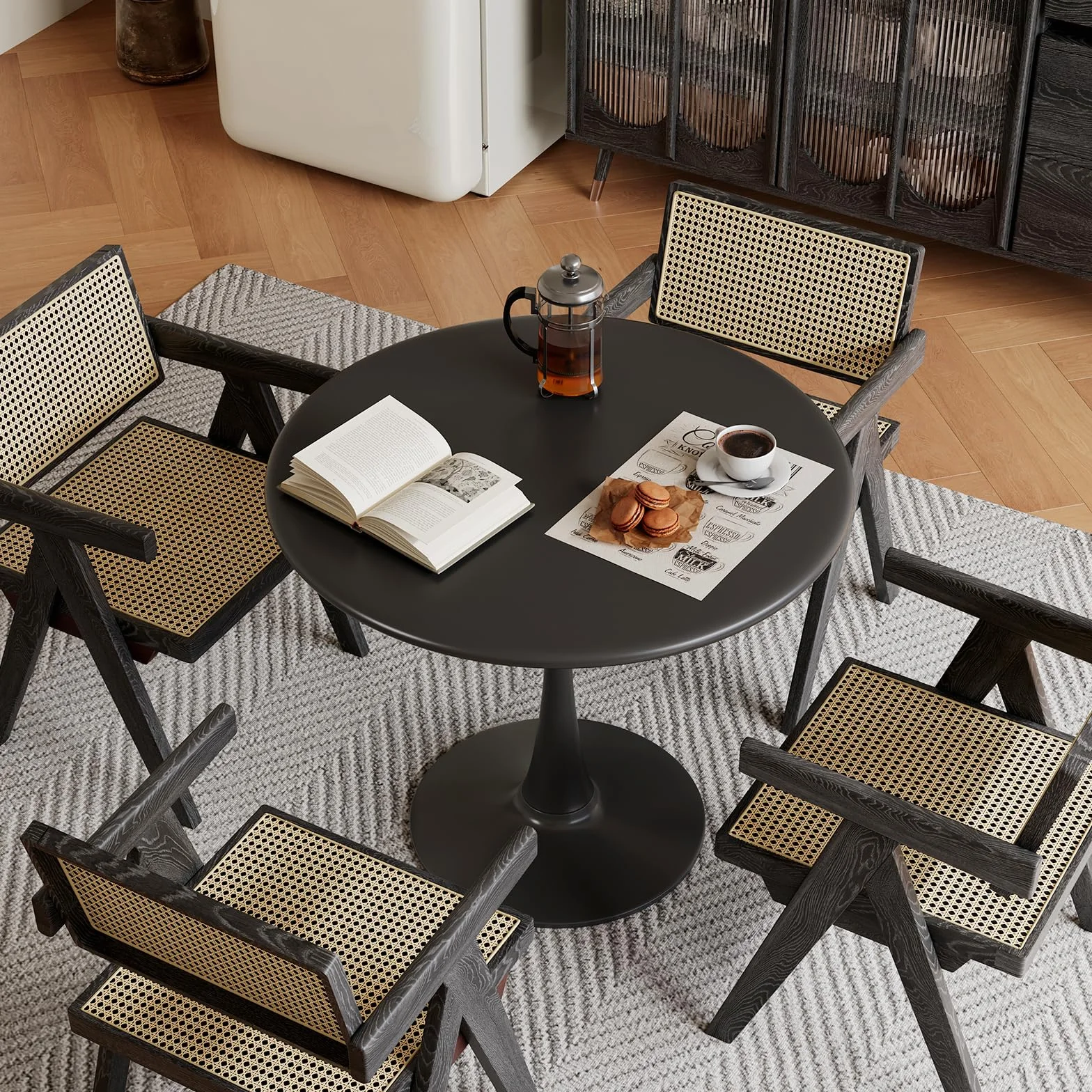 Black Small Tulip Table, 24 Inch Round Dining Table for 2 Person with Pedestal Base for Kitchen, Circle Bistro Table, Mid Century Modern Cafe Tables for Small Spaces in Living Room, Office, Pub, Bar