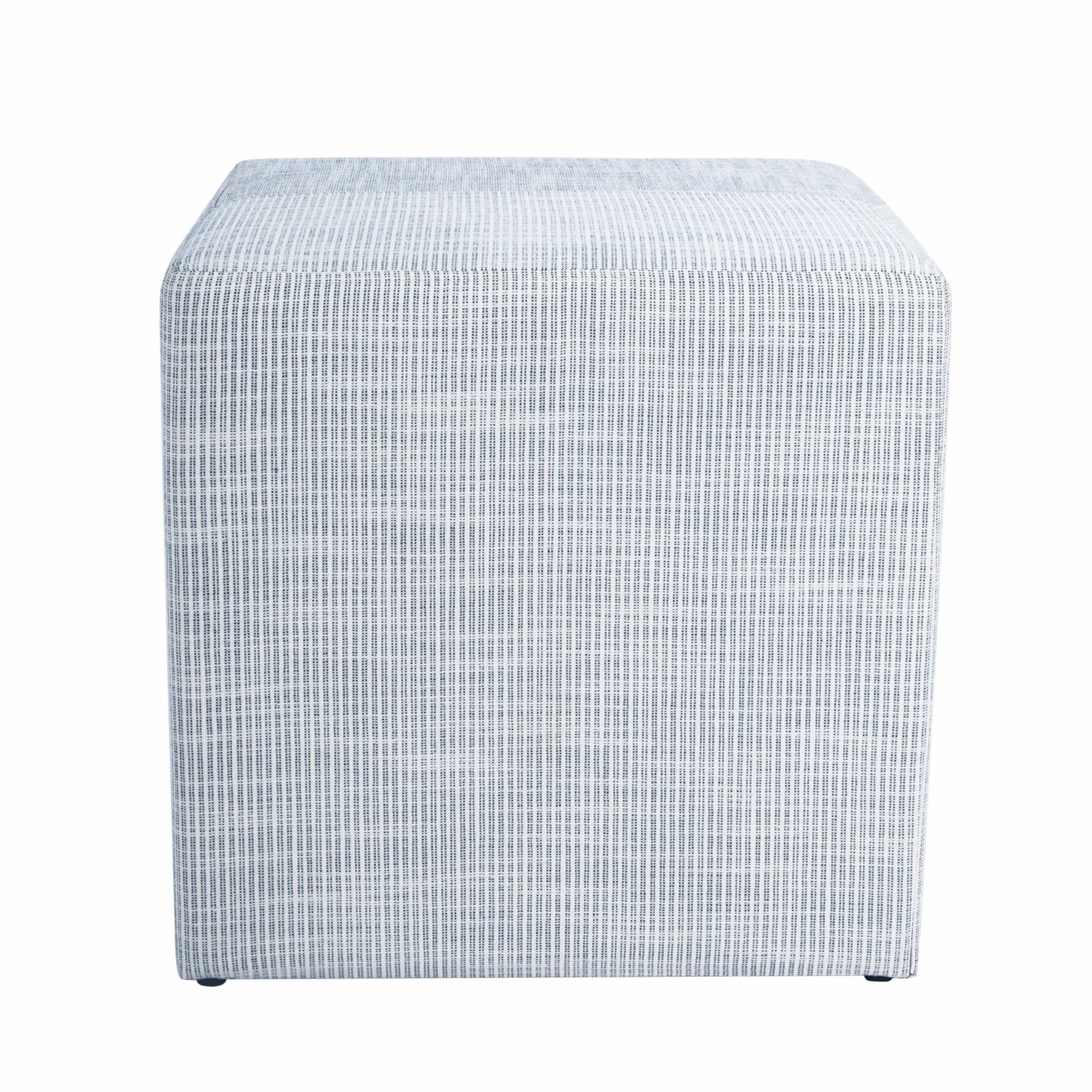 HomePop 19" Square Ottoman - Blue Pinstripe Fabric