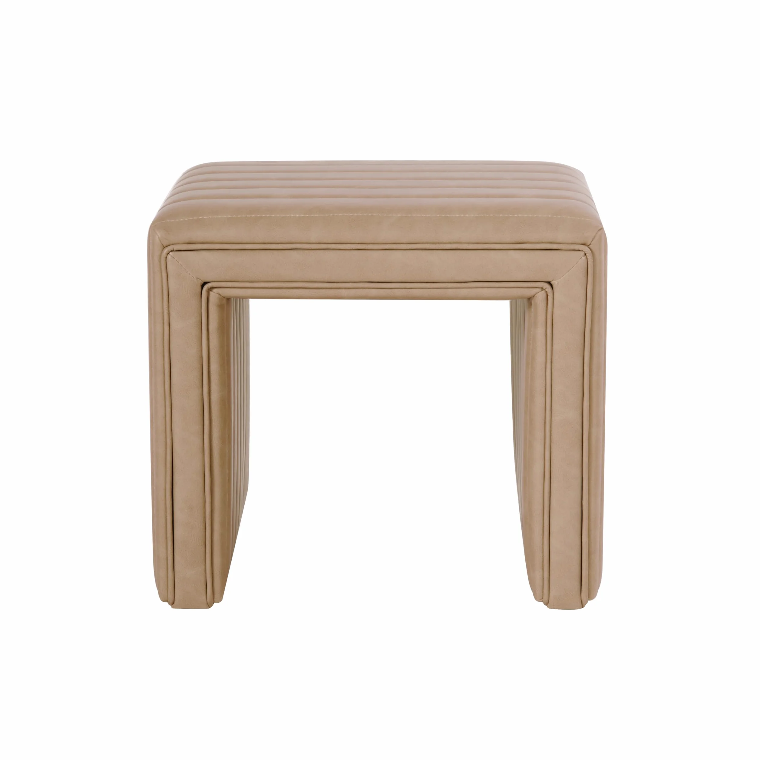 HomePop 19" Modern Channel Tufted Ottoman - Sand Faux Leather