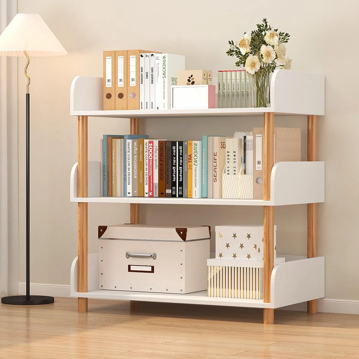 3-Tier Open Bookcase with Extra-Deep Shelves - Modern Display Bookshelf Premium Solid Wood for Living Room, Home Office & Bedroom, 11.8in Deep Storage Cabinet, Warm White