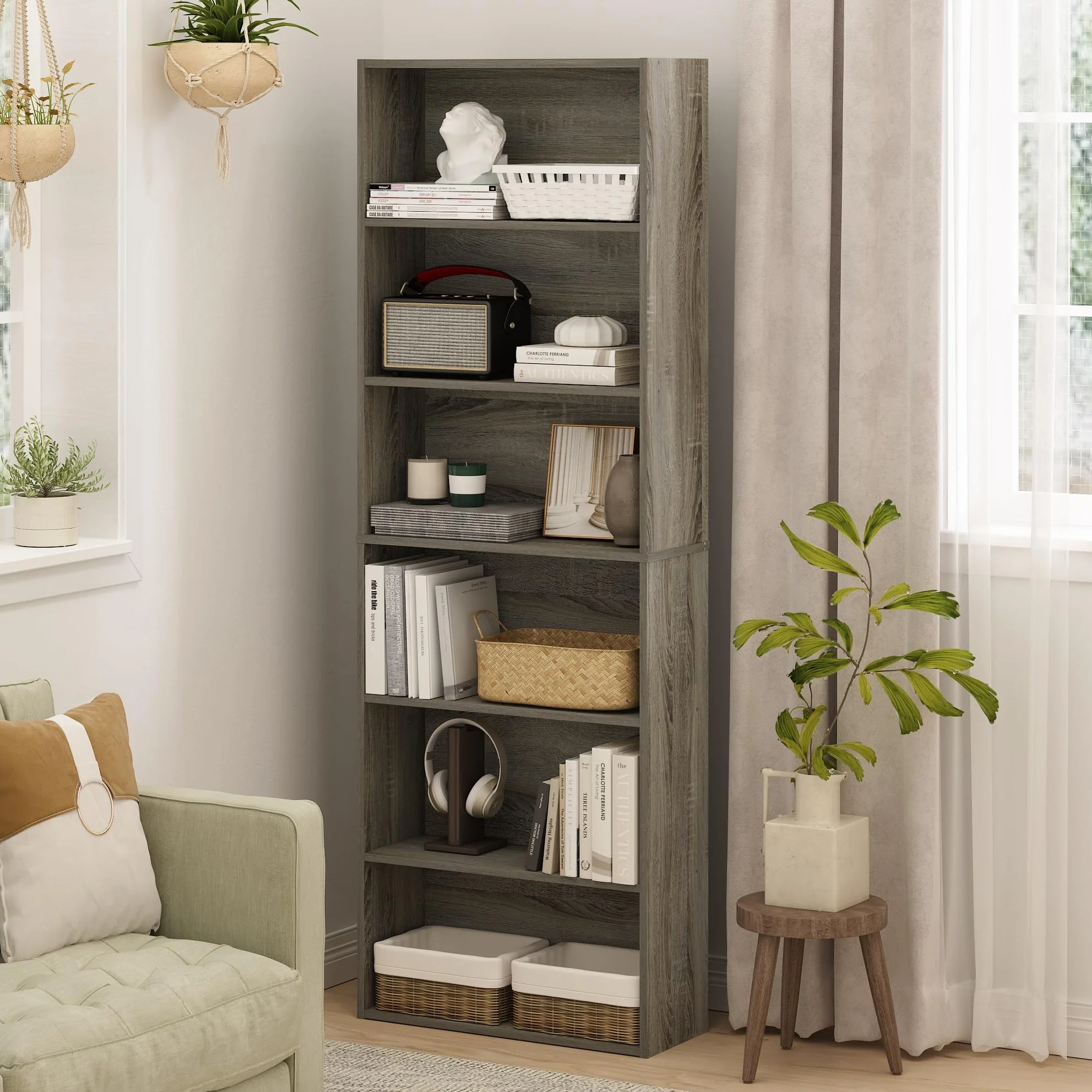 Furinno Jaya Simply Home Free Standing 6-Tier Open Storage Bookcase, French Oak